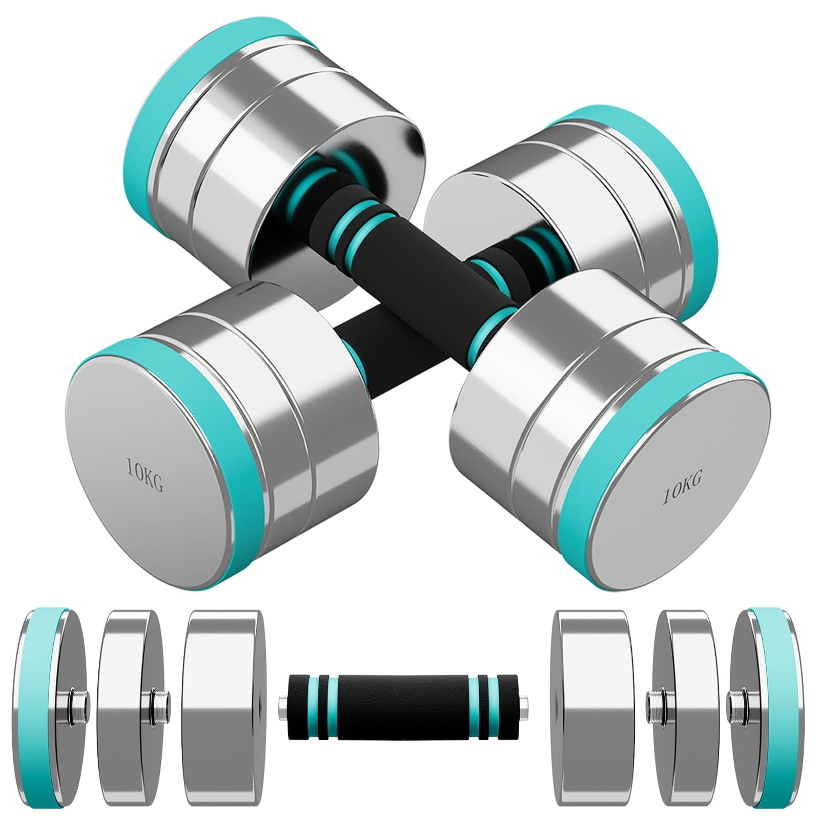 Dripex Mancuernas Ajustables de Acero de 2,5 kg 5 kg 7,5 kg 10 kg 15 kg 25 kg Pesas y Mancuernas con Mango de Espuma para Levantamiento de Pesas Fitness en casa y Gimnasio
