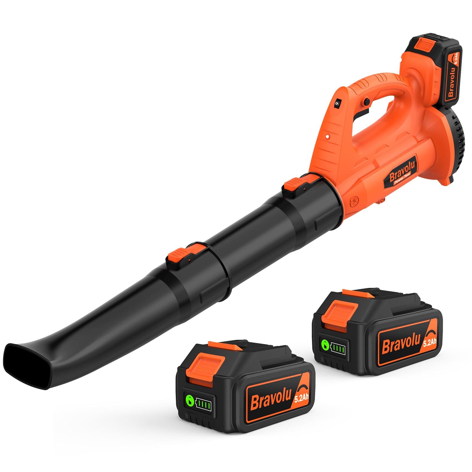 Soplador de Hojas, Bravolu Soplador con Baterías Recargables de 2 x 5,2 Ah y Cargador, Flujo de Aire de 240 km/h, 6 Velocidades Soplador de Hojas Eléctrico