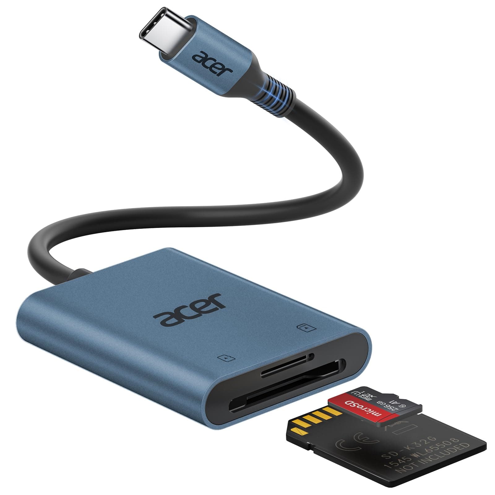 acer USB C SD Kartenleser, USB-C SD Micro SD Card Reader Aluminium Kartenlesegerät Typ C Speicherkartenleser Adapter für iPhone 17 16 15 Serie,Galaxy S24,iPad Pro,MacBook Pro,Surface Pro usw.-Blau