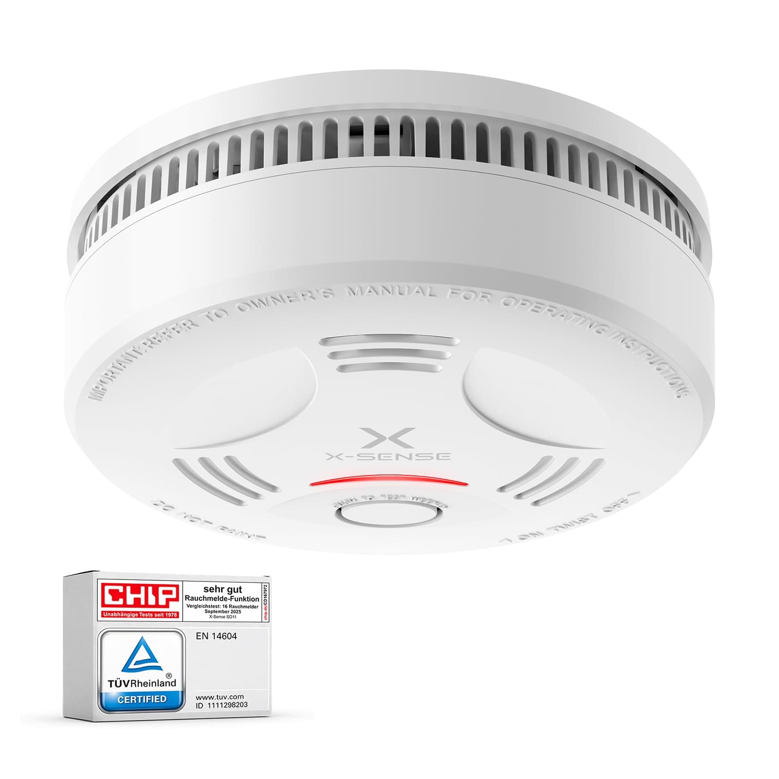 X-Sense Rauchmelder 10 Jahre Batterie, Feuermelder TÜV Rheinland Zertifiziert, Rauchwarnmelder mit Stummschaltung und Selbsttest Funktion, SD11, 1er Set