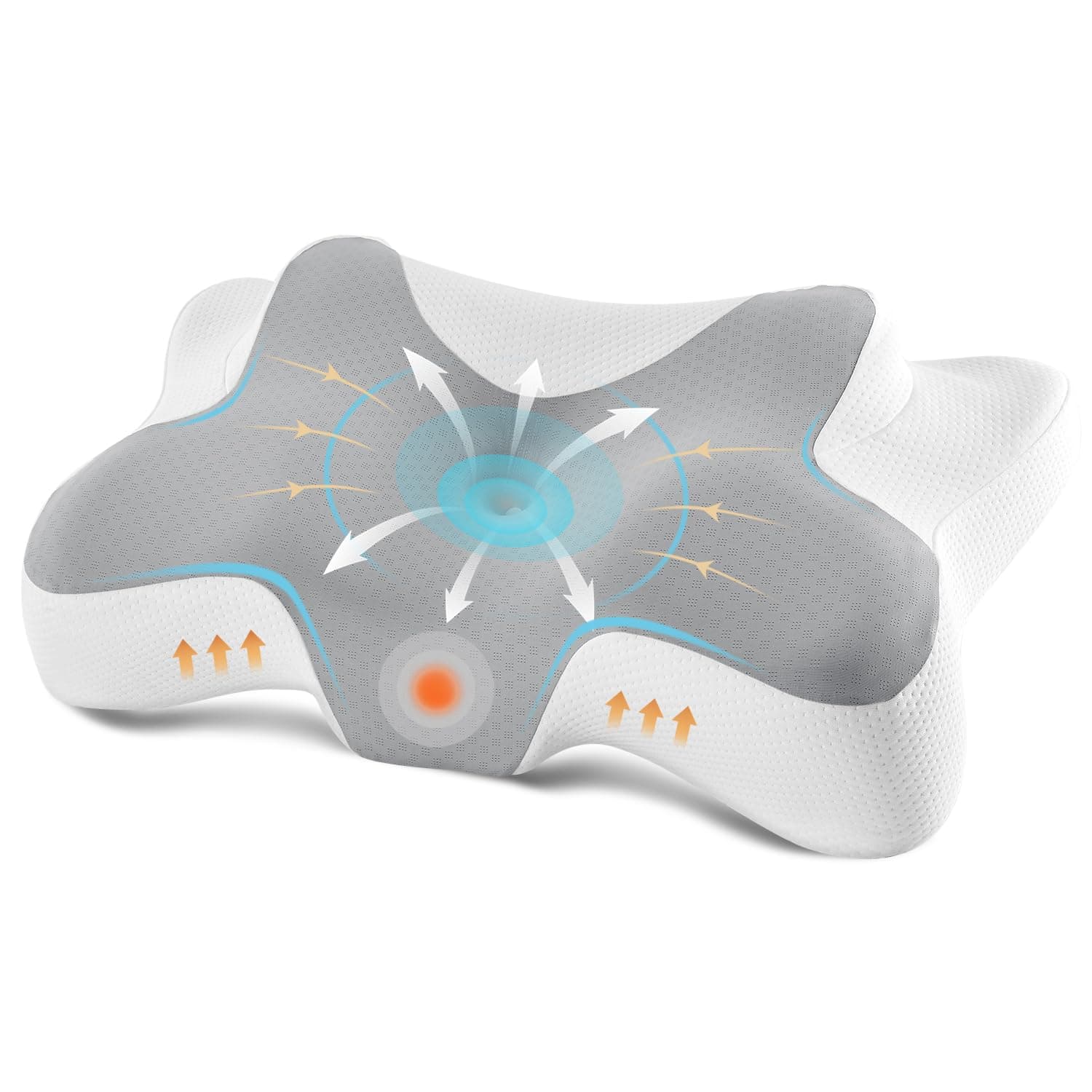 DONAMA Oreiller Ergonomique Cervical, Oreiller Memoire Forme de Les Dormeurs sur Le côté, Le Dos et Le Ventre, 66x37x13 cm, Gris Blanc