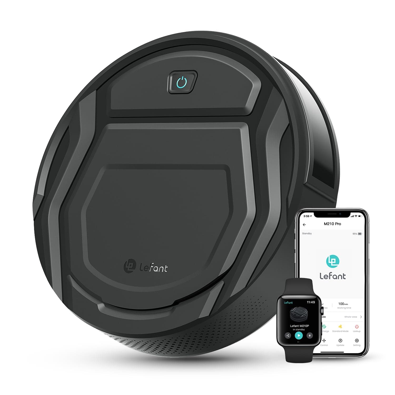 Lefant M210 Staubsauger Roboter,2200 Pa,Automatisches Andocken,WLAN/Alexa/App,Schlankes und leises Design,120Mins Max,Intelligente Navigation,Ideal für Tierhaare, Hartböden und Teppiche,Schwarz