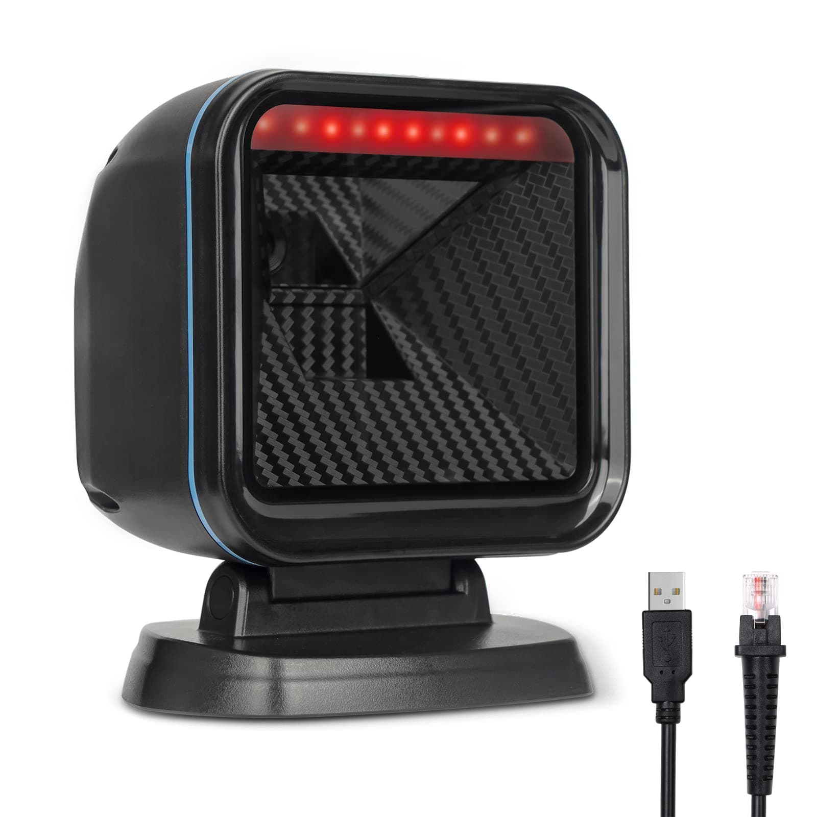 OBZ Lector de Código de Barras 1D 2D QR con Cable USB, Escáner de Escritorio Automático Manos Libres para POS PC Supermercado Farmacia Panadería Biblioteca Compatible con Windows MacOS, Android Linux