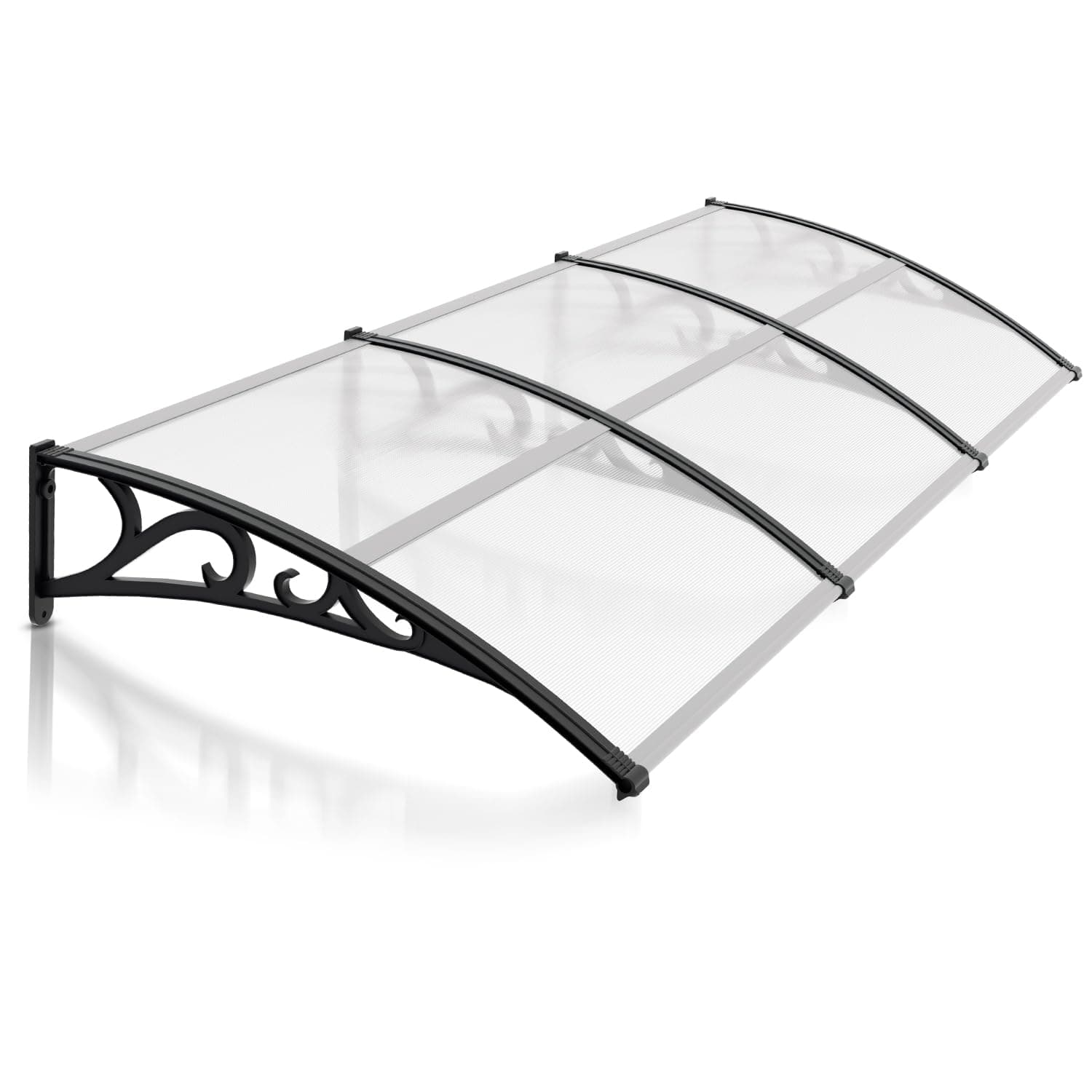 Jiubiaz Marquesina para puerta de casa de 300 x 100 cm, toldo de policarbonato de 6 mm, soporte de PP, toldo transparente con arco de arco, extremadamente resistente a la intemperie, protege contra la