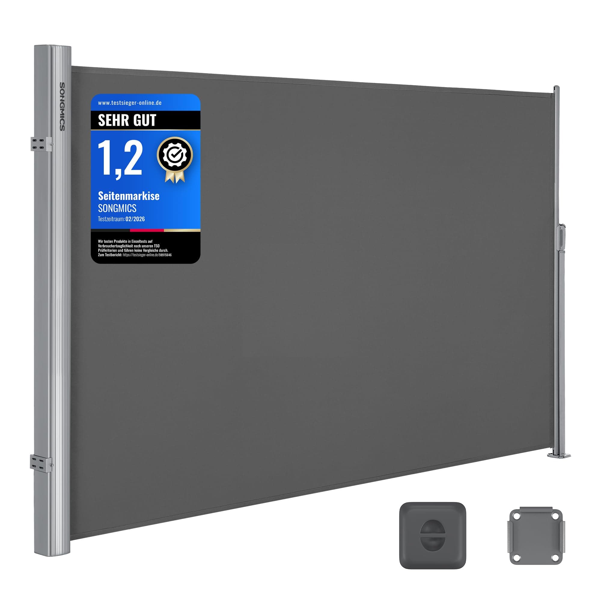 SONGMICS Alu-Seitenmarkise, ausziehbar, 180 x 400 cm, Blickdicht, Sonnenschutz, blickdicht, Seitenrollo, für Balkon, Terrasse, Garten, anthrazit GSA184G