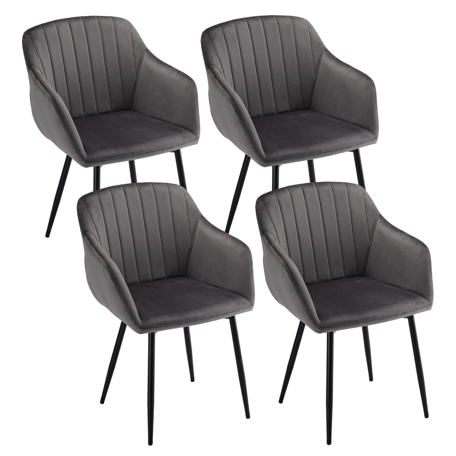 Goeurvant Sedie Cucina Set da 4 con Bracciolo Sedie Velluto Sala da Pranzo con Seduta Imbottita Sedie Sala da Pranzo Gambe in Metallo, Grigio Scuro