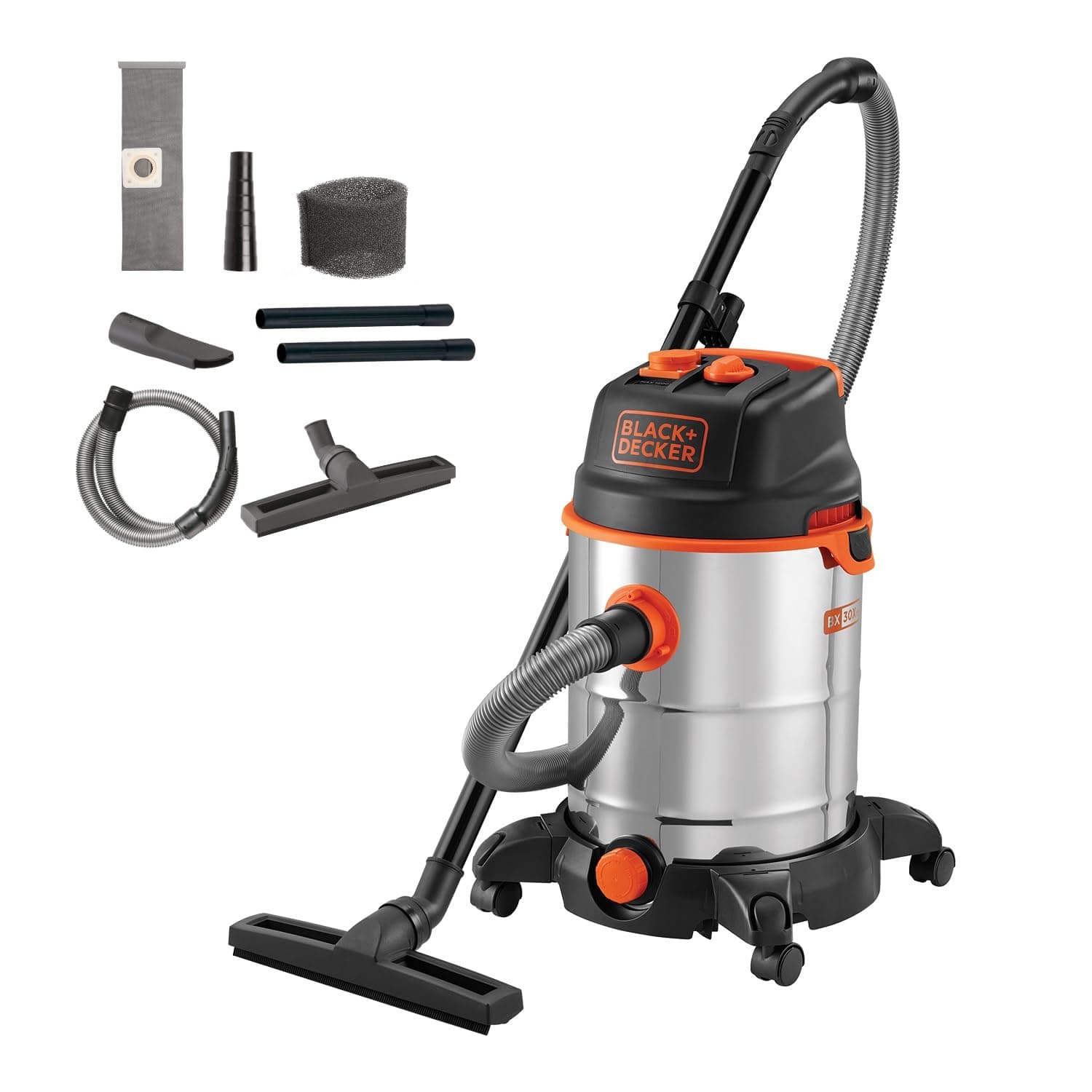 BLACK+DECKER Aspirateur Solides et Liquides BXVC30XTDE avec Prise Outils Électroportatifs (1600 W, 30 litres)