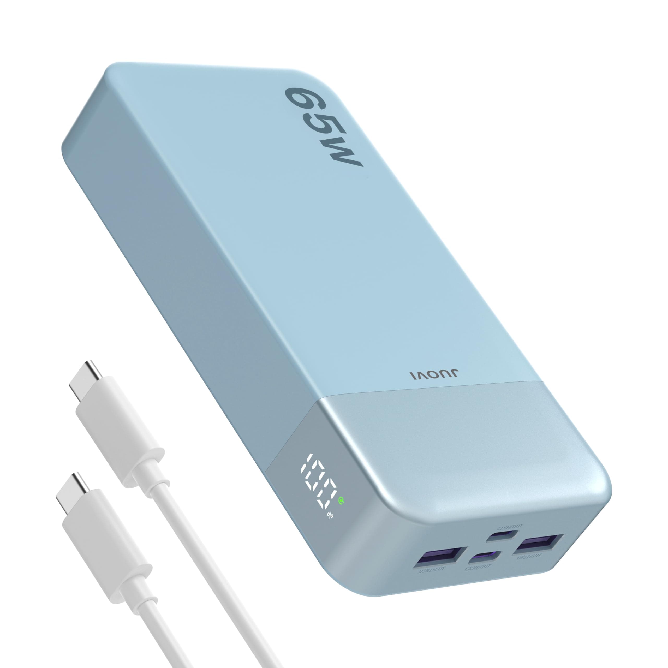 JUOVI Power Bank 65W 20000mAh Bateria Externa Carga Rapida USB C In&out Batería Portátil con Pantalla Digital Compatible con MacBook iPhone 17 16 15 Galaxy S24 Portátil Tableta