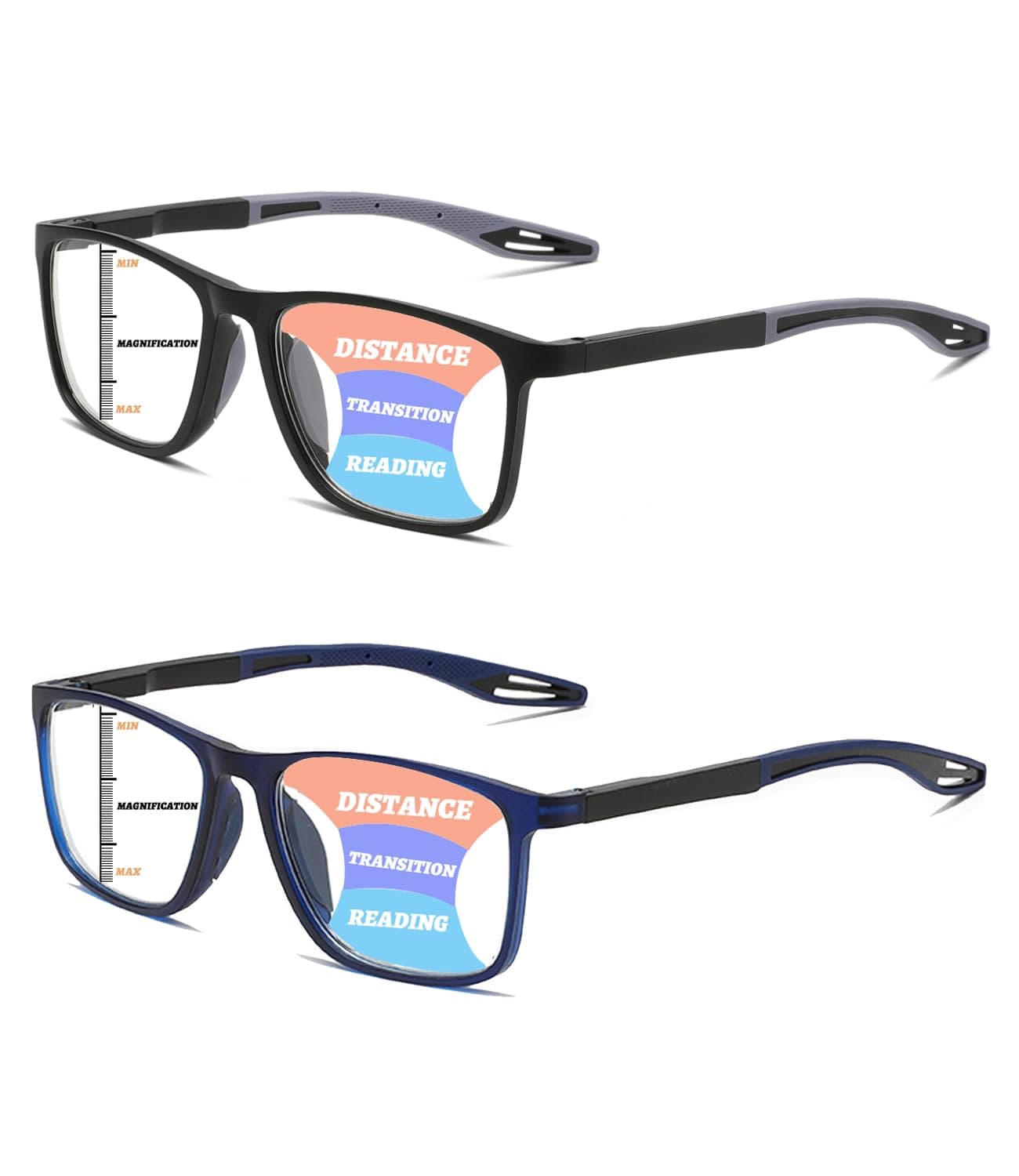 Hubeye Occhiali da lettura sportivo da uomo e donna Lettori ultraleggero TR90 Confortevole Flessibile Occhiali anti luce blu (Nero+Blu, 3.50)