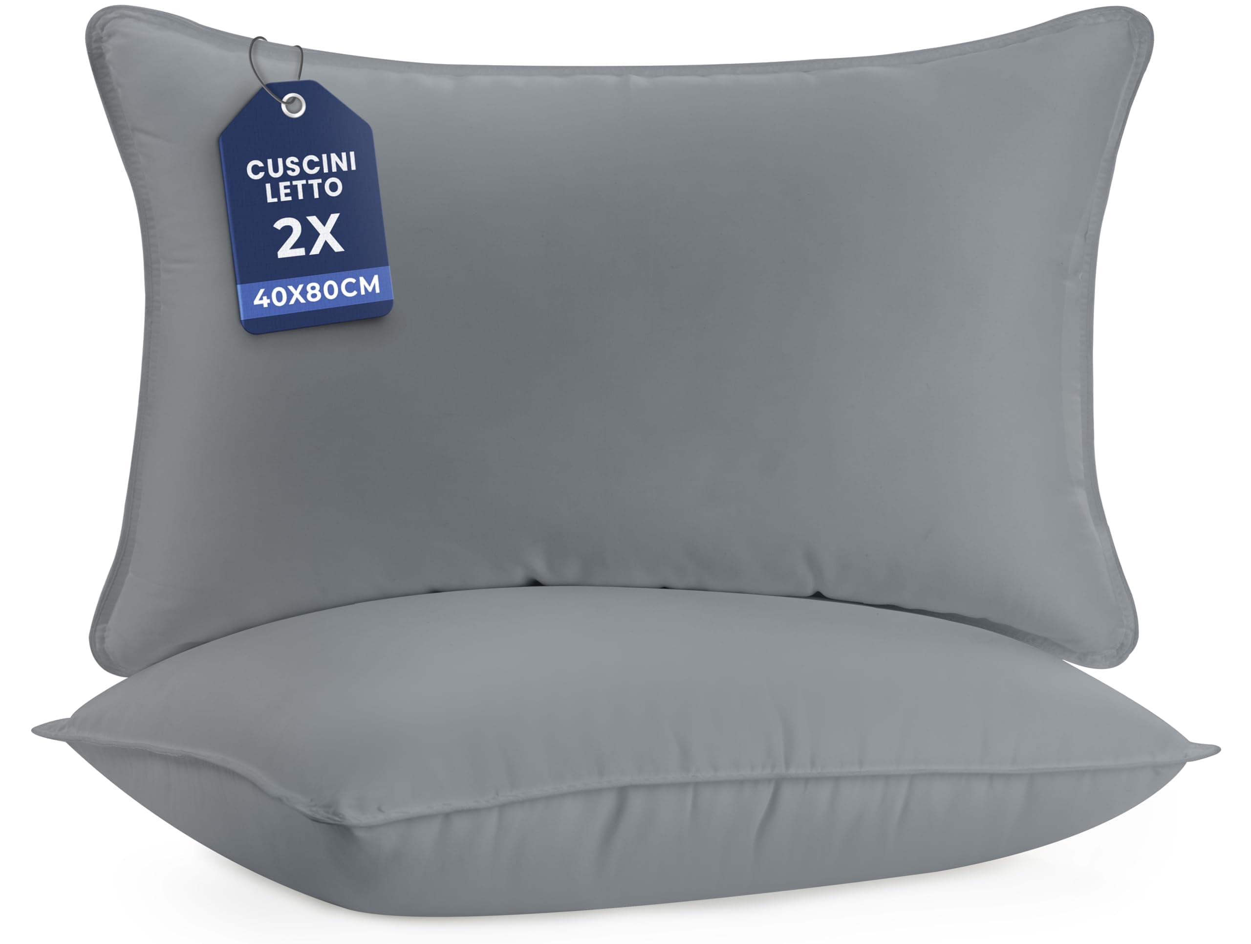 Utopia Bedding Cuscini Letto (Set di 2), 40 x 80 cm Guanciali Letto Coppia, 3D Fibra di Poliestere (Grigio)