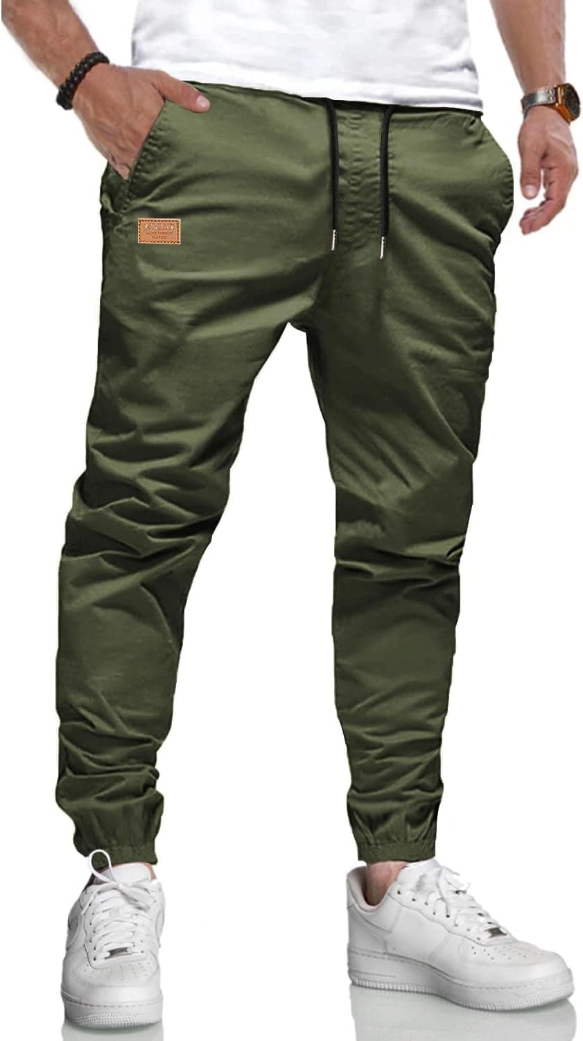 KUNJLELP Pantalon Cargo Homme Pantalon Casual Sport Jogging Coton Pantalon de Travail avec Plusieurs Poches Cordon de Serrage