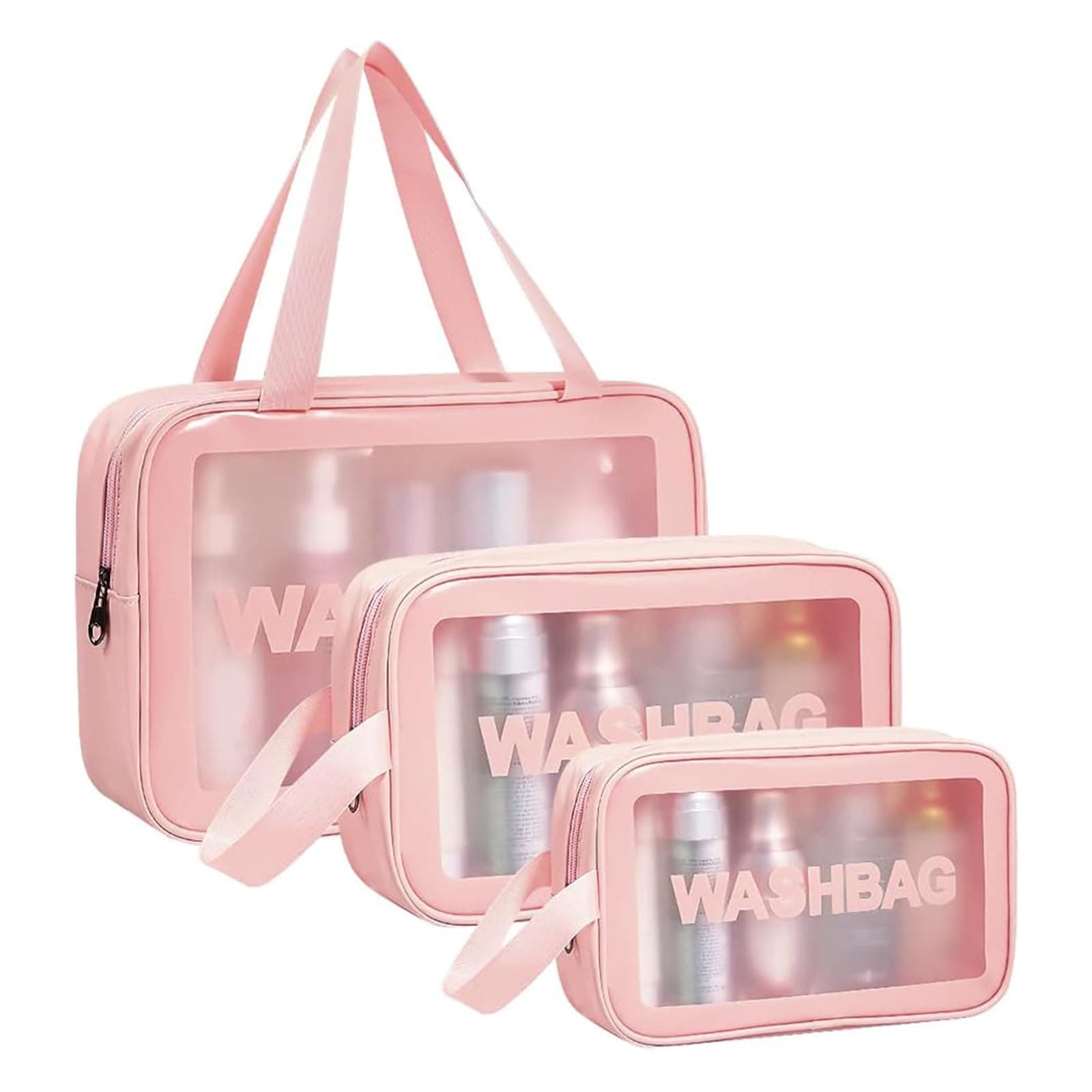 Aucuu Borse Da Toilette Trasparente, 3 Pezzi Beauty Case Trasparente, PVC Trousse da Viaggio Impermeabile, Borsa Cosmetici da Viaggio, Cosmetici Trucco Portatile per Bagno, Piscina, Aereo