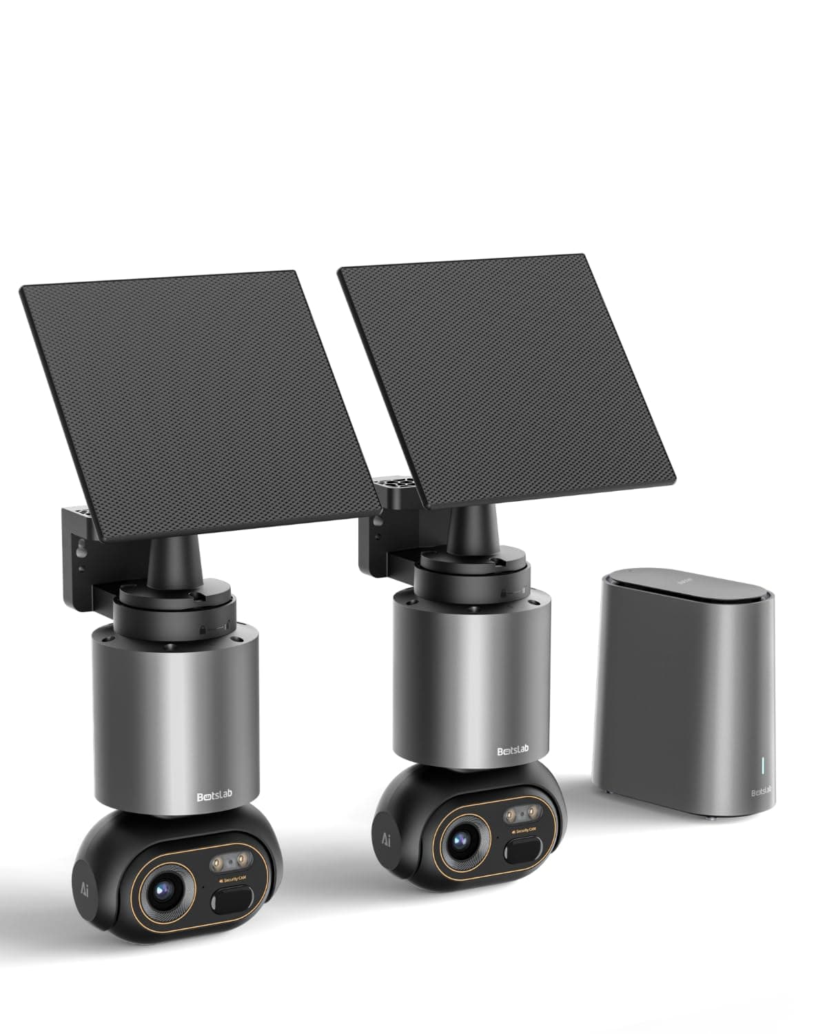 BOTSLAB 4K Kit de 2 caméras de sécurité sans Fil extérieures, sans abonnement, caméra extérieure PTZ à 360° avec Base, caméra Solaire sans Fil, Vision Nocturne, Stockage Local de 32 Go