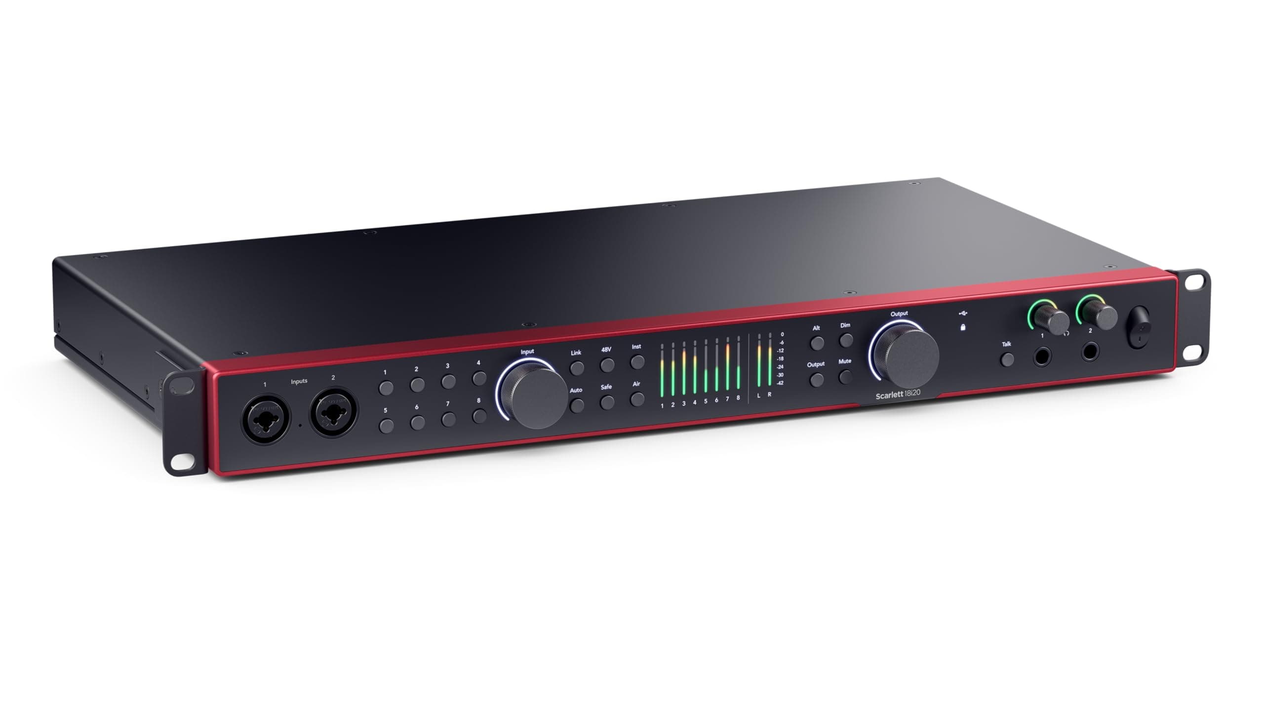 Focusrite Scarlett 18i20 interfaz de audio USB de 4.ª gen. para grabación multipista, producción y pódcast. Grabación con sonido de estudio y alta fidelidad, más todo el software que necesitas