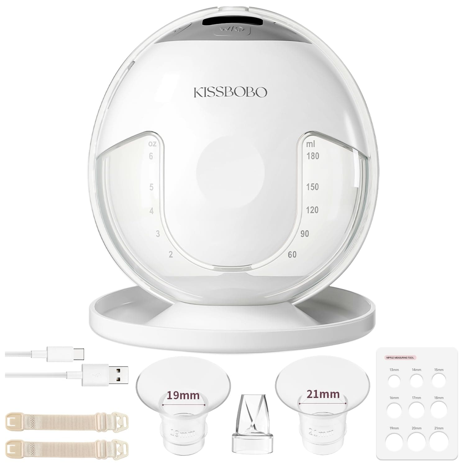 KISSBOBO K5 Sacaleches electricos,19 niveles 4 modos, 320mmHg fuerte potencia de succión sacaleches manos libres, indoloro saca leche materna electrico(Blanco 1 Pieza)