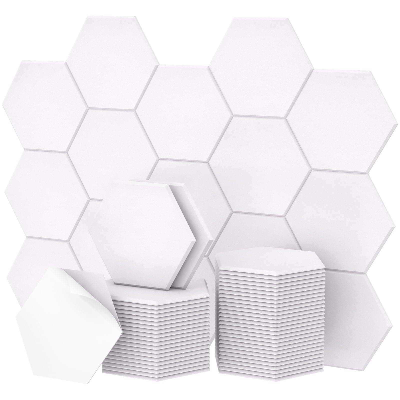 TONOR 48 Pezzi Pannelli Fonoassorbenti Adesivi, 30 X 26 X 1cm Pannelli Acustici Ad Alta Densità, Pannello Fonoassorbente Esagonale, Insonorizzazione Stanza Per Studio, Camera Da Letto, Bianco