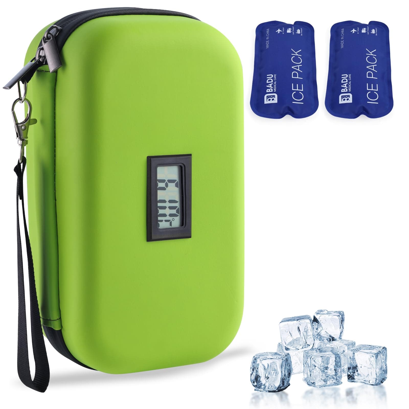 HIMDUZE Enfriador de insulina con termómetro, funda de viaje para diabéticos con 2 bolsas de frío reutilizables para uso diario