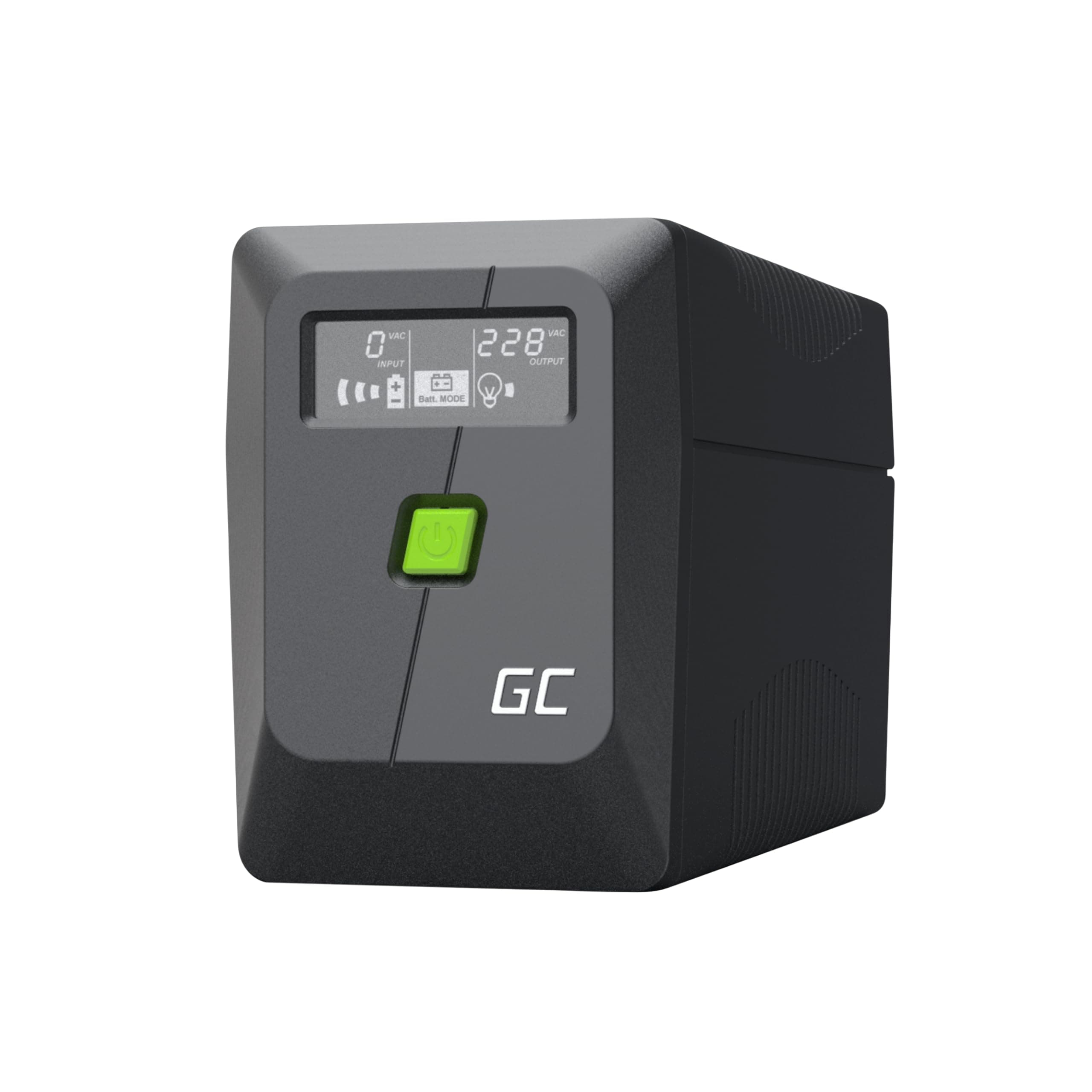 Green Cell PowerProof Gruppo di continuità UPS 850VA/480W con display LCD, onda sinusoidale modificata, batteria 12V 9Ah, protezione sovratensioni, backup energia, USB/RJ45, 2 prese Schuko