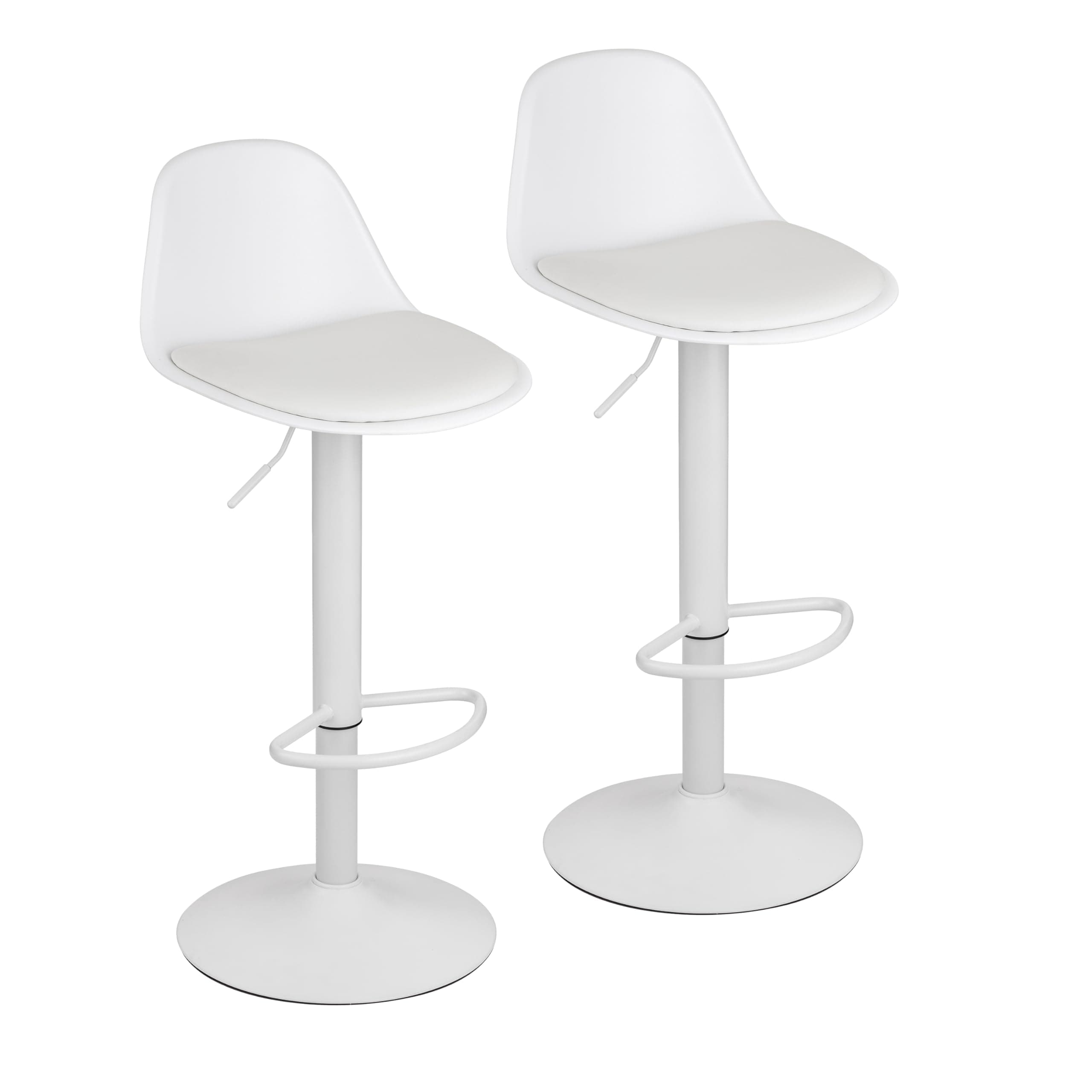 Baroni Home Set 2 Sgabelli Girevoli con Schienale e Cuscino, Altezza Regolabile e Poggiapiedi, Fondo Antigraffio, Ideale per Sala da Pranzo, Ristorante, Bianco, 40x40x80-104 cm