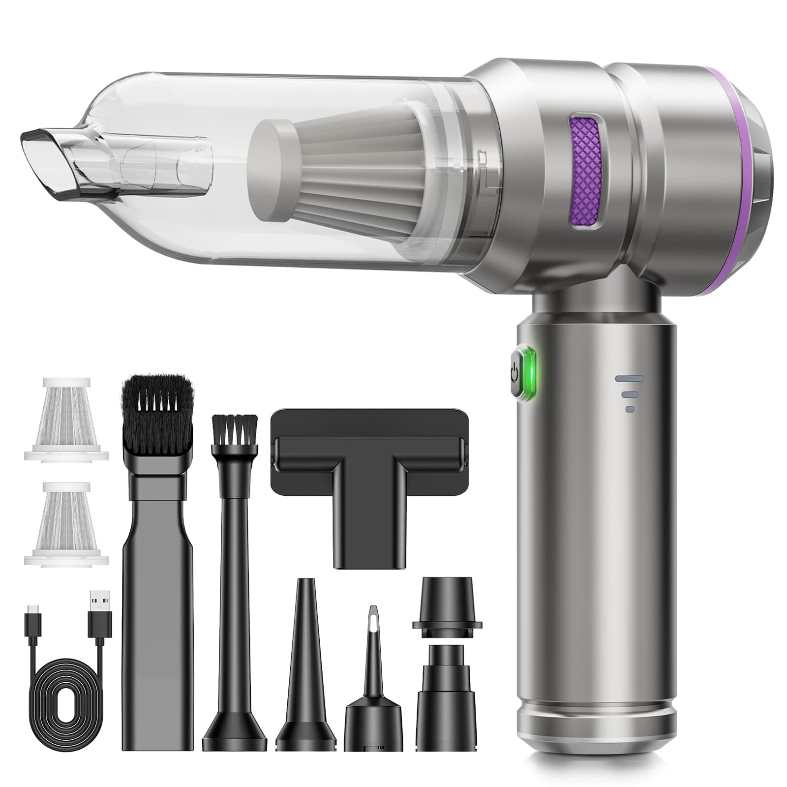 KITBEZN Aspirabriciole Senza Fili, 26KPA Aspirapolvere per Auto Portatile, 4 in 1 Mini Aspirapolvere Potente, Aspirapolvere Portatile per Auto, Divano, Animale Domestico, Cucina