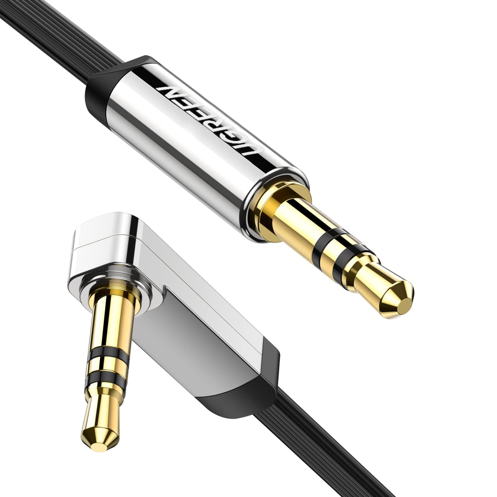 UGREEN Aux Kabel Auto 3.5 mm klinkenkabel 90 Grad Aux Kabel mit Winkelstecker für Auto Audiosystem, TV, Soundbar, Lautsprecher, Handy, Kopfhörer usw.(2m)