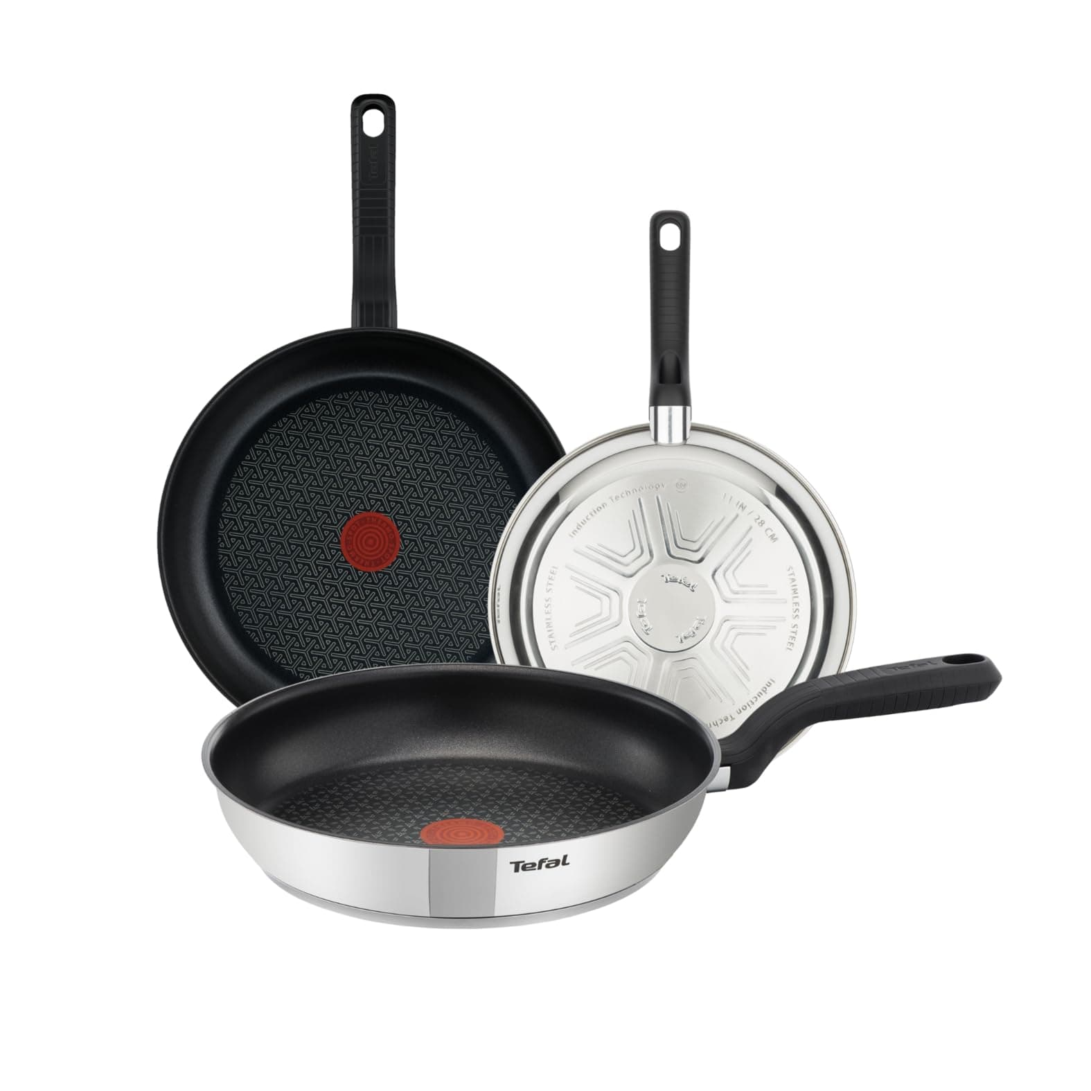 Tefal Comfort Max - Juego de 3 Sartenes de 20/24/28 cm, Apto inducción, antiadherente, revestimiento titanio, Thermo-signal, apto lavavajillas y horno, acero inoxidable