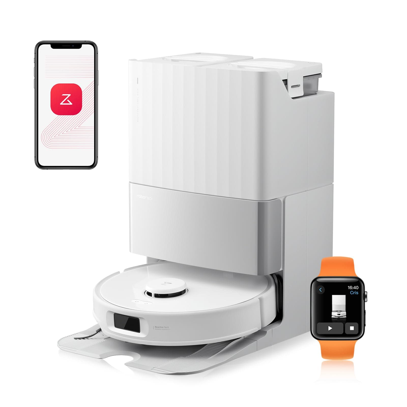 roborock Qrevo Edge S5A Aspirateur Robot 18,500Pa, Robot Aspirateur Laveur avec Double Système Anti-Enchevétrements, DuoDivide Brosse & FlexiArm Serpillière, ChÃssis AdaptiLift. Lavage à l'eau Chaude