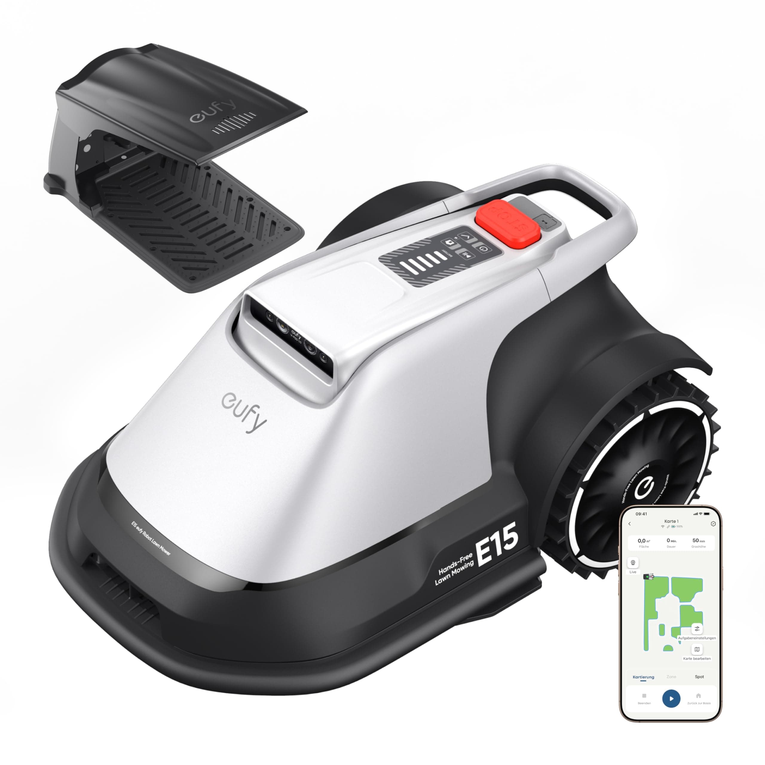 eufy E15 Mähroboter ohne Begrenzungskabel, Garten bis 800m², Keine Signalausfälle, Kein RTK, TrueVision Technologie, Smart-Navigation, Präzisionsrandschnitt, Hindernisvermeidung, App-Steuerung