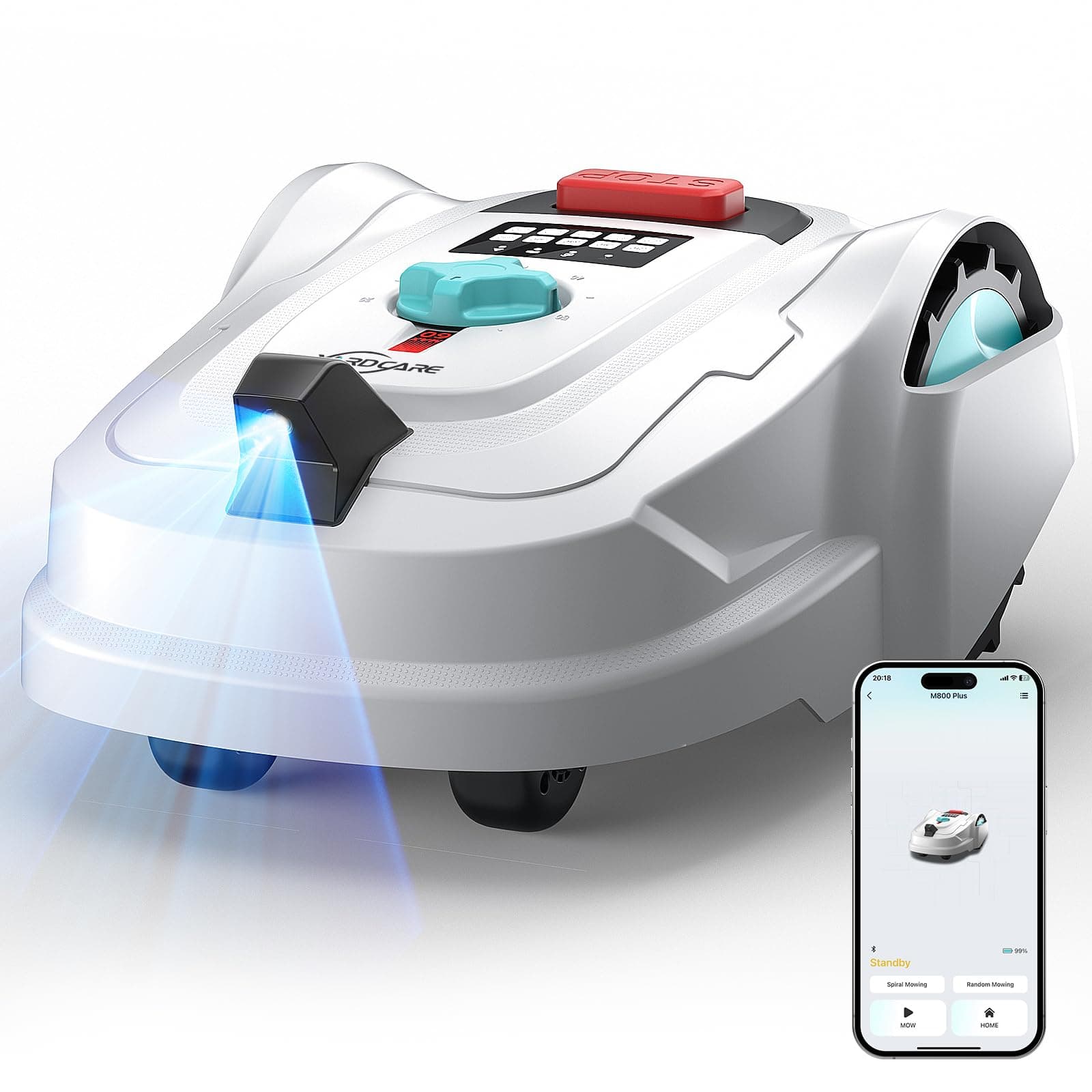 YARDCARE M800Plus Robot Tondeuse sans Fil Périphérique, GPS & Vision IA, 800 m², Tondeuse Robot sans Câble, Mode de Tonte en U, Détection de 150 Obstacles, Recharge Automatique, Contrôle Via App