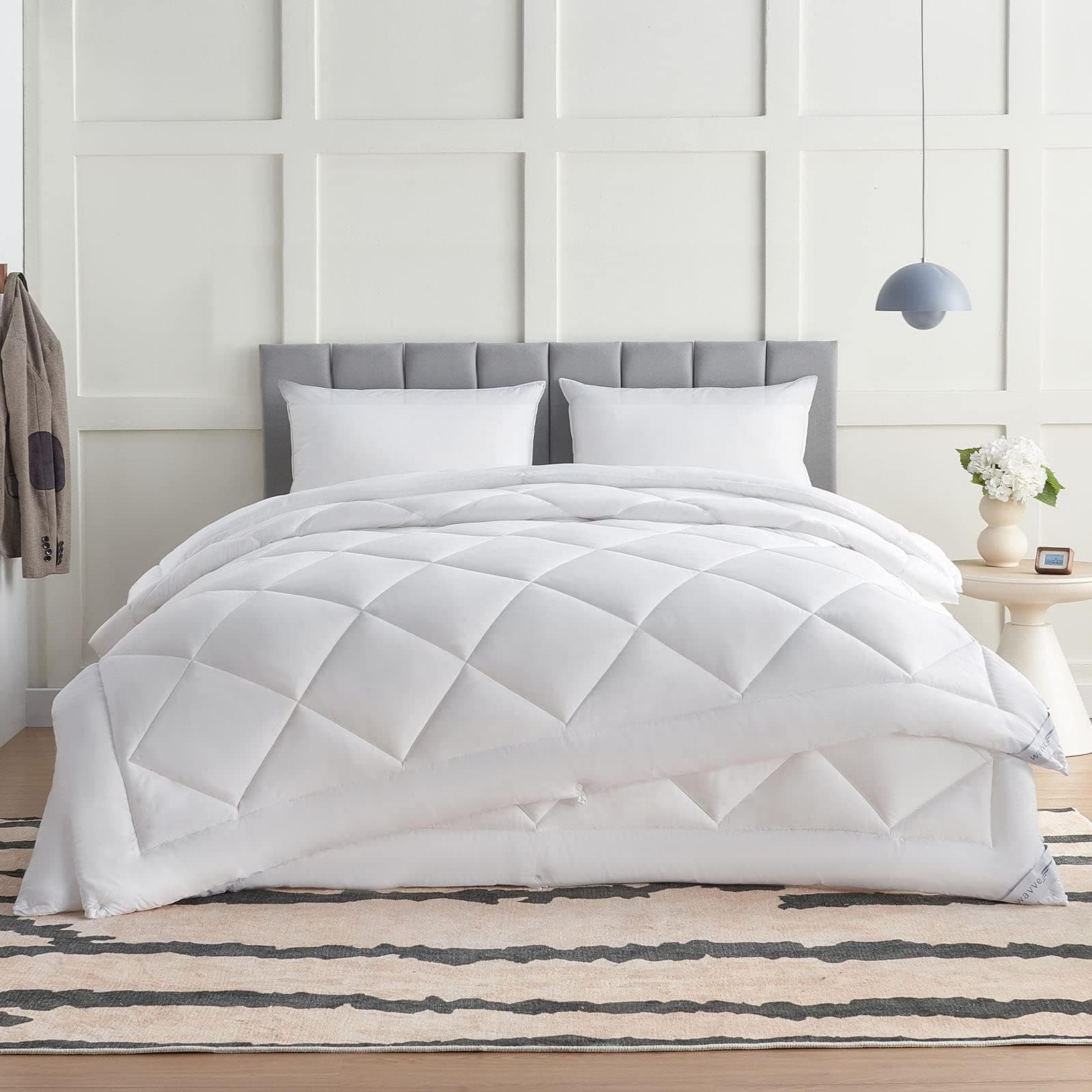 WAVVE Edredón Relleno Nórdico Cama 150 4 Estaciones - Bedding Edredón Reversible Doble 150+300 gr/m² de 240x220 cm Fibra Suave y Antiacaro, Caliente y Cómodo Blanco