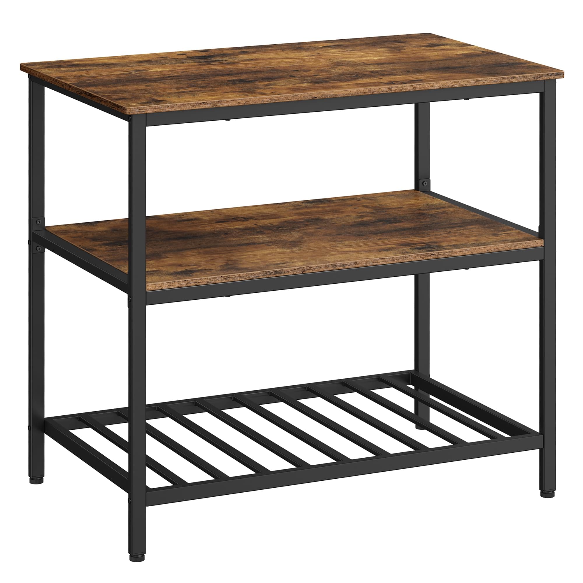VASAGLE Isola da Cucina con Ampio Piano di Lavoro, Scaffale a 3 Livelli, Struttura in Acciaio, 60 x 100 x 90 cm, Stile Industriale, Facile da Montare, Marrone Vintage e Nero KKI005B01