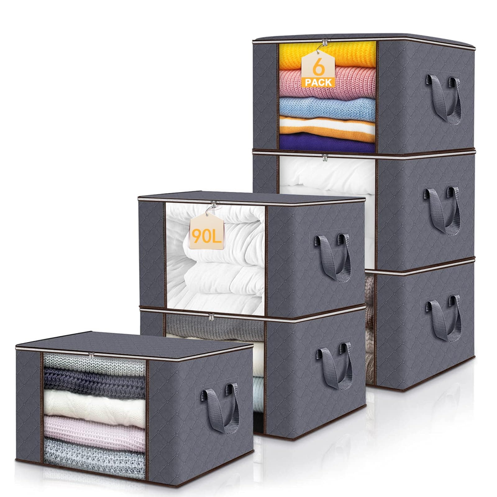 Zikenis 6 Pezzi Scatole per Vestiti, 90L Scatole per Armadio, Buste Pieghevole per Indumenti, con Manico rinforzato scatole portaoggetti pieghevoli, per organizzare armadi, vestiti, trapunte