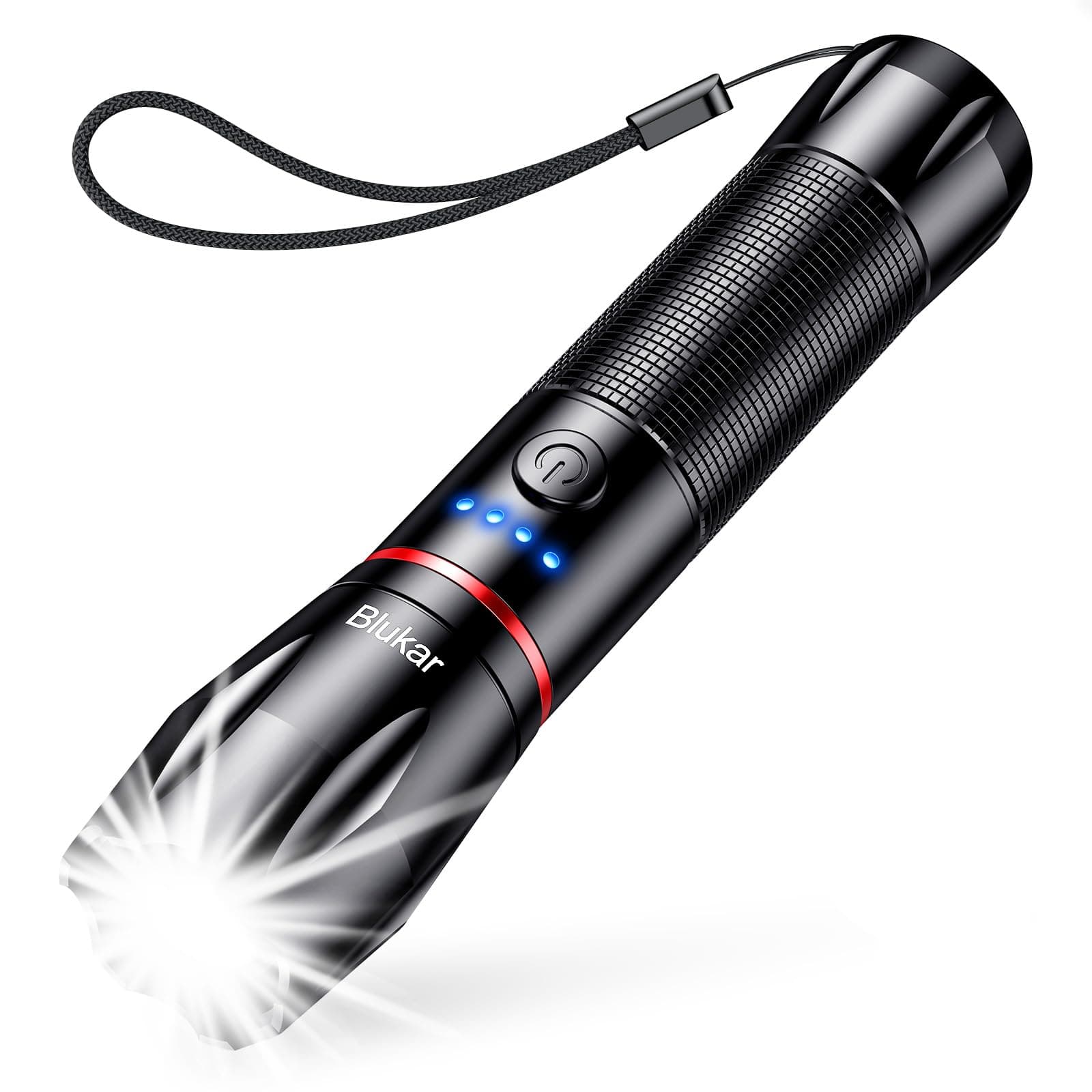 Blukar Torcia LED Ricaricabile, Super Luminoso Zoomabile Torcia Potente, 5 Modalità di Illuminazione, IPX6 Impermeabile Flashlight per Campeggio/Escursionismo/Emergenza/Interruzione di Corrente