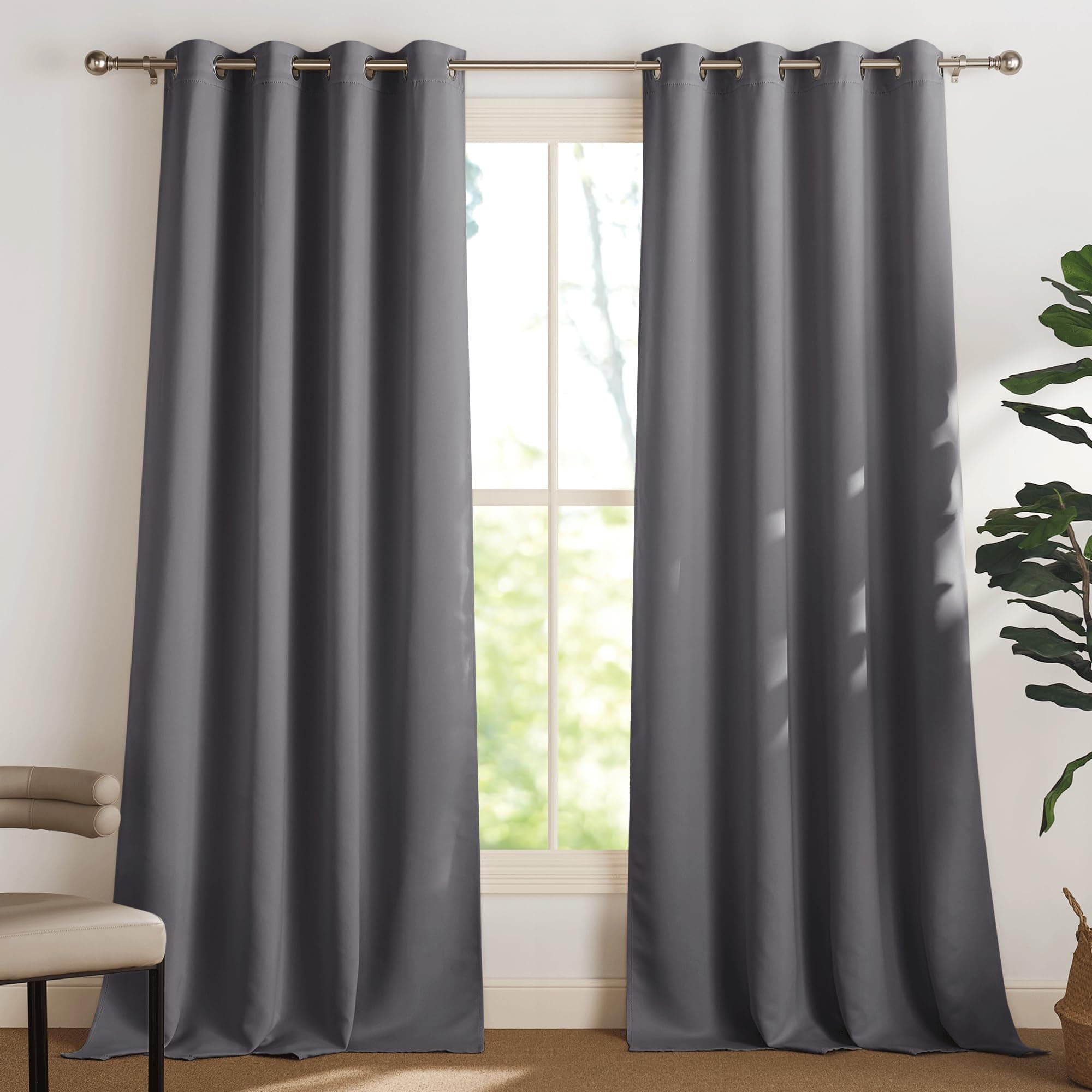 PONY DANCE Tende Oscuranti per Interni 2 Pezzi L 140 x A 240 cm Tende Termiche per Soggiorno e Camera da Letto Curtains Oscurante ad Anelli per Salotto Moderne, Grigio