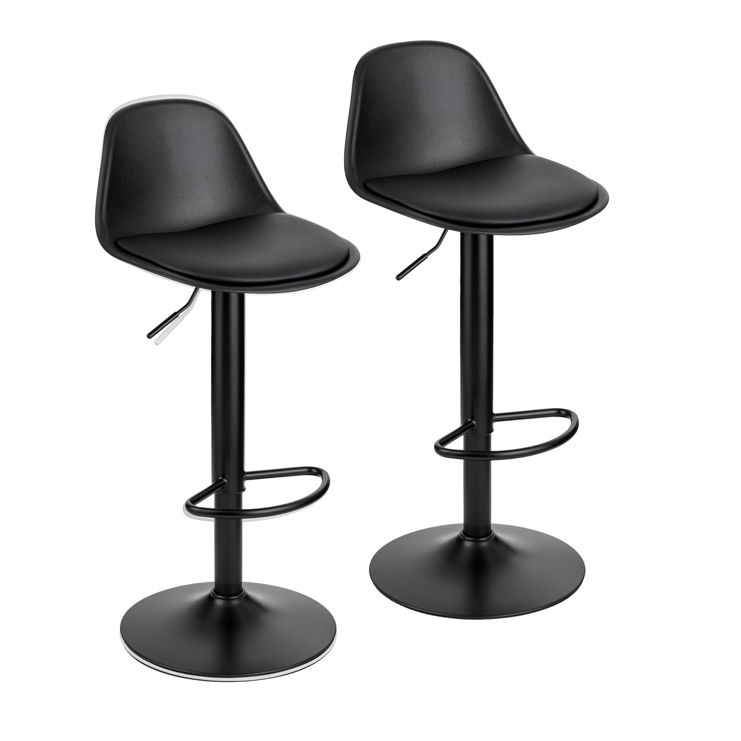 Baroni Home Set 2 Sgabelli Girevoli con Schienale e Cuscino, Altezza Regolabile e Poggiapiedi, Fondo Antigraffio, Ideale per Sala da Pranzo, Ristorante, Nero, 40x40x80-104 cm