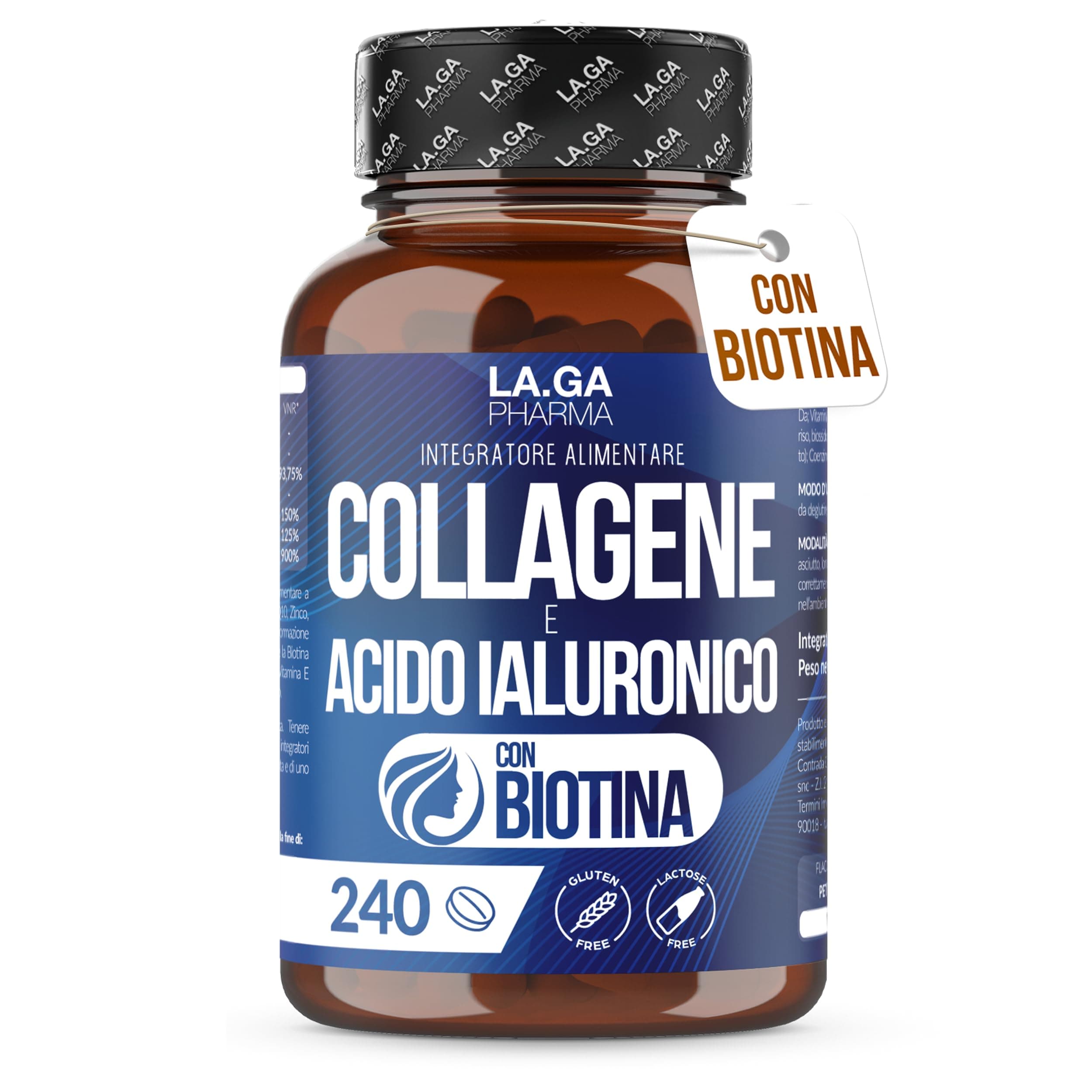 Collagene e Acido Ialuronico con BIOTINA per Capelli, Pelle, Unghie e Articolazioni. Collagene Idrolizzato 240 compresse 2000 MG con Zinco, CoQ10 e Vit. C + E per Ossa e Denti Forti. Made in Italy