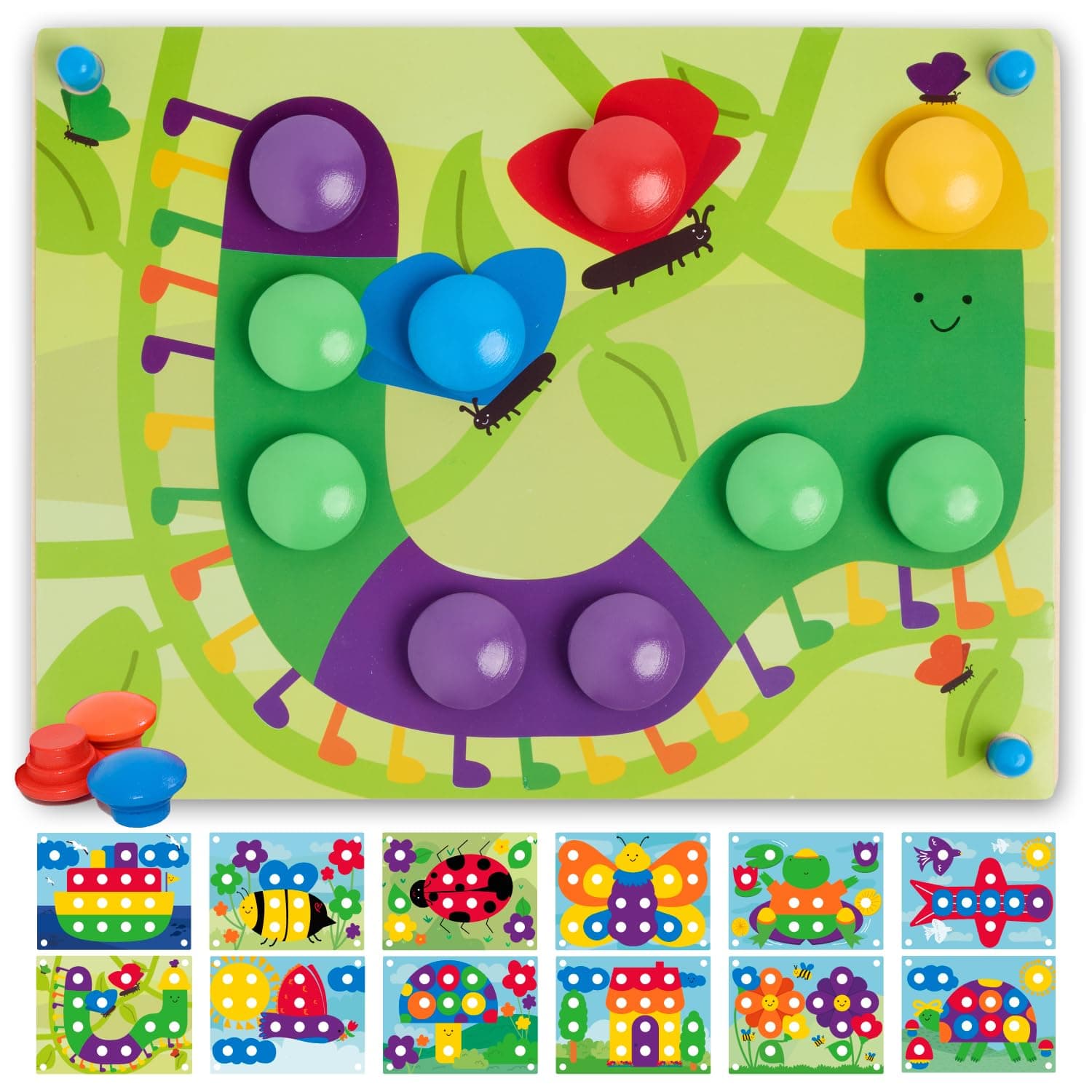 Nene Toys Gioco Chiodini, Puzzle per Bambini di 2+ Anni, Puzzle Educativo in Legno per Bambini di 2 3 Anni - Giocattoli Montessori con Chiodini Colorati e Carte Abbinate - Regalo Didattico Bimbo Bimba