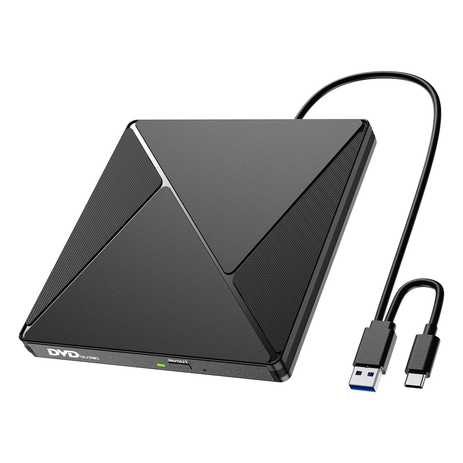 Lecteur CD/DVD Externe pour PC, USB 3.0 et USB-C Graveur DVD Externe Optique Portable CD/DVD -/+RW Drive, Mince DVD Player Transmission Rapide Câble USB Intégrée pour Windows/MacOS/Laptop/Desktops