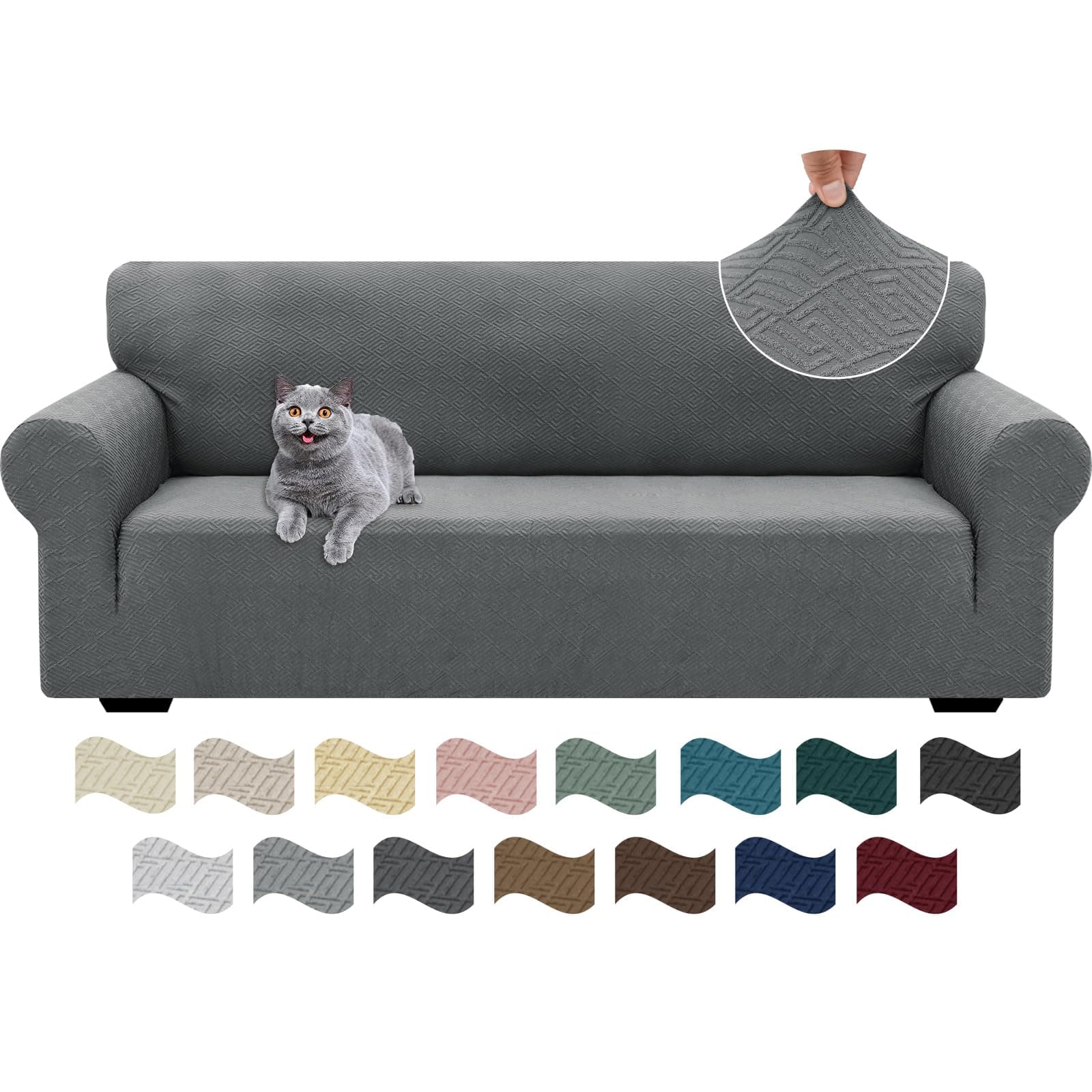 Ystyle Copridivano 3 Posti Con Braccioli, Super Elasticizzato Copri Divano, Copridivano Antigraffio Gatto, Copridivani Antiscivolo Antimacchia, Universale Sofa Cover Moderno, Grigio Chiaro