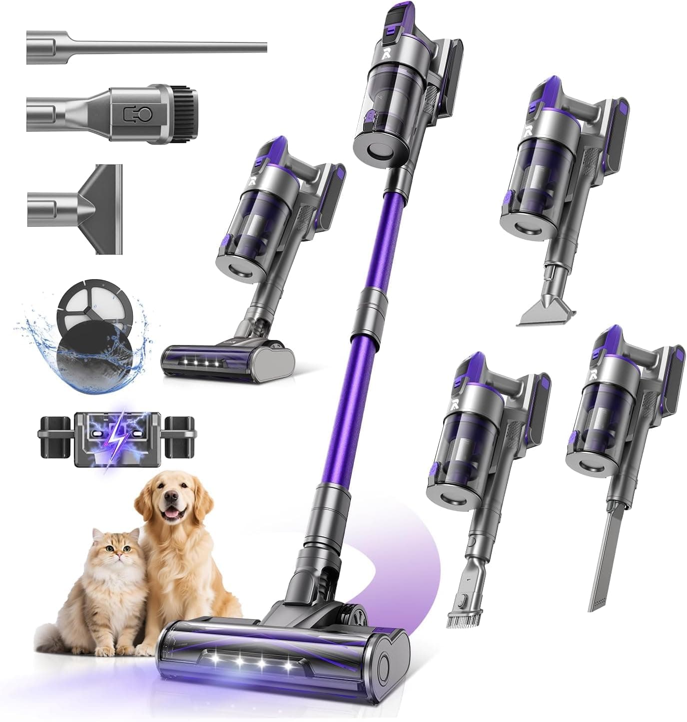 Redkey X18 Aspirapolvere Senza Fili 60Kpa/650W/80Min, 8-in-1 Scopa Eletrica Verticale Antiarovialio con Display LED, Automatica Intelligente Della Potenza di Aspirazione, per Animali/Pavimenti/Tappeti