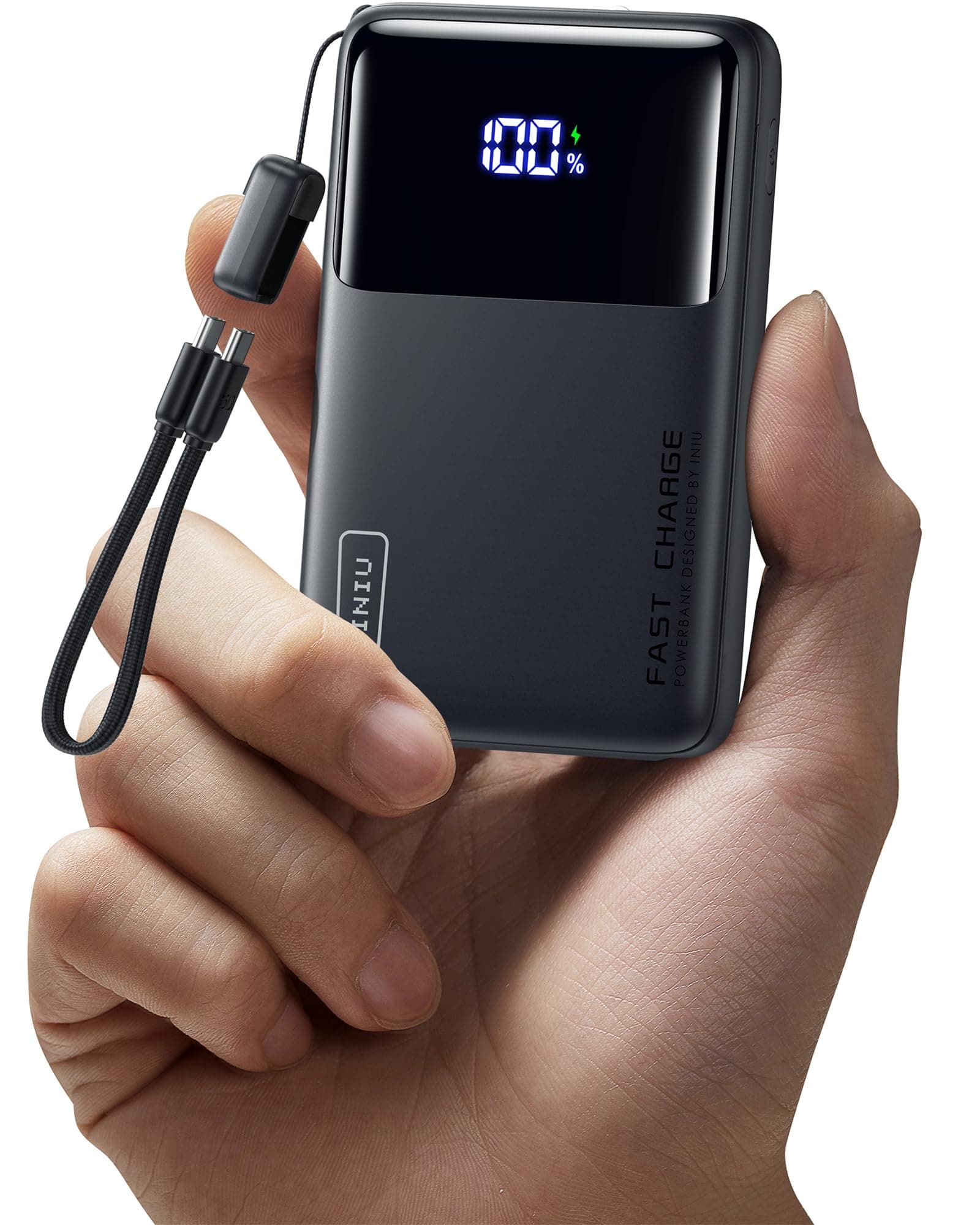 INIU Mini Power Bank, 10000mAh 45W Schnellladefunktion Powerbank mit USB C Kabel, Klein Externe Handyakkus für Reise Gadgets, Flight-Safe Ladegerät für iPhone 17 16 15 Pro Max Samsung S25 S24 etc