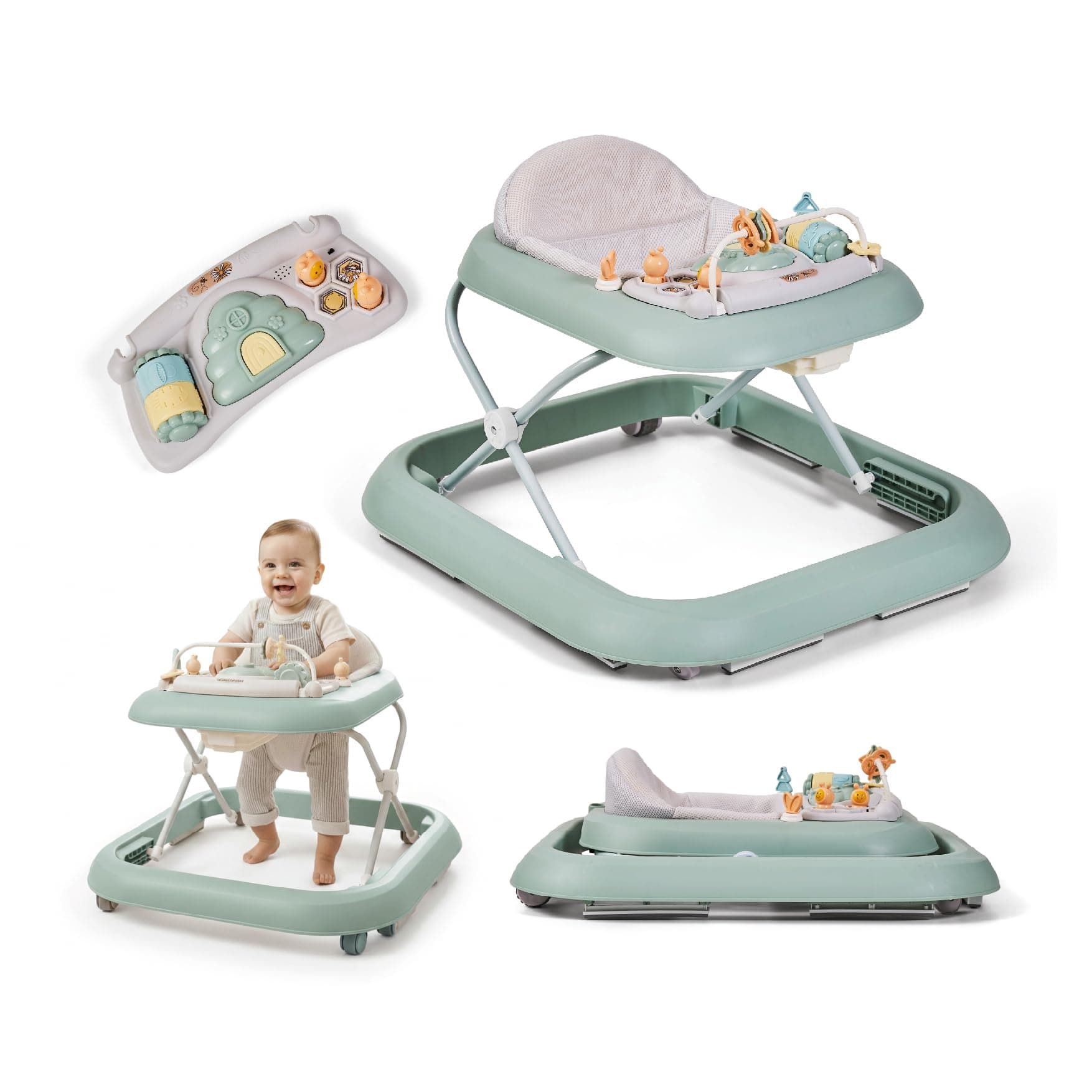 Buddy Baby Funny - Andador Bebe con Base Antivuelco - Incluye Bandeja De Sonidos Y Juegos (Verde)