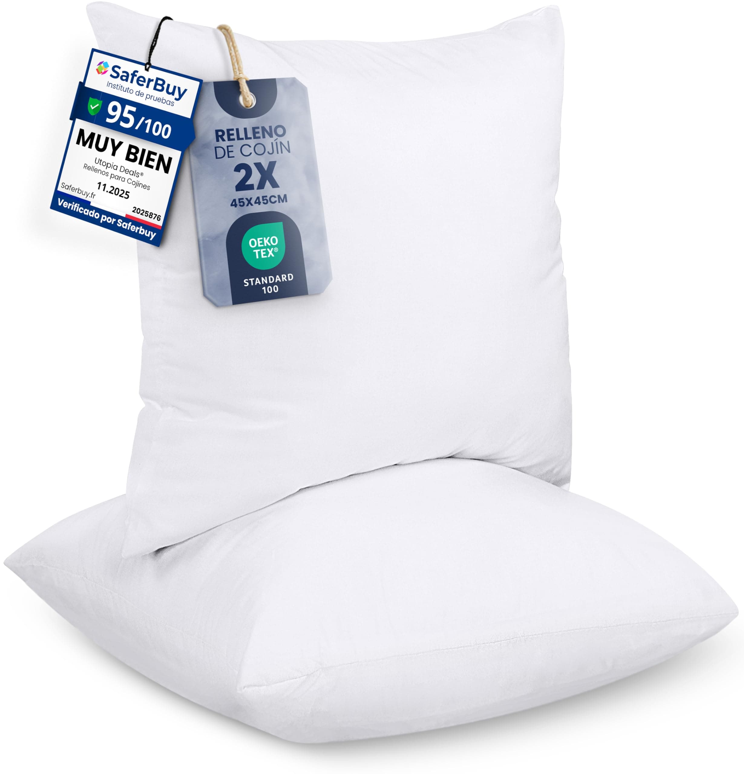 Utopia Bedding Relleno de Cojín 45 x 45 cm (2 Unidades), Fibra Virgen Siliconada, Almohadas de Sofá (Blanco)