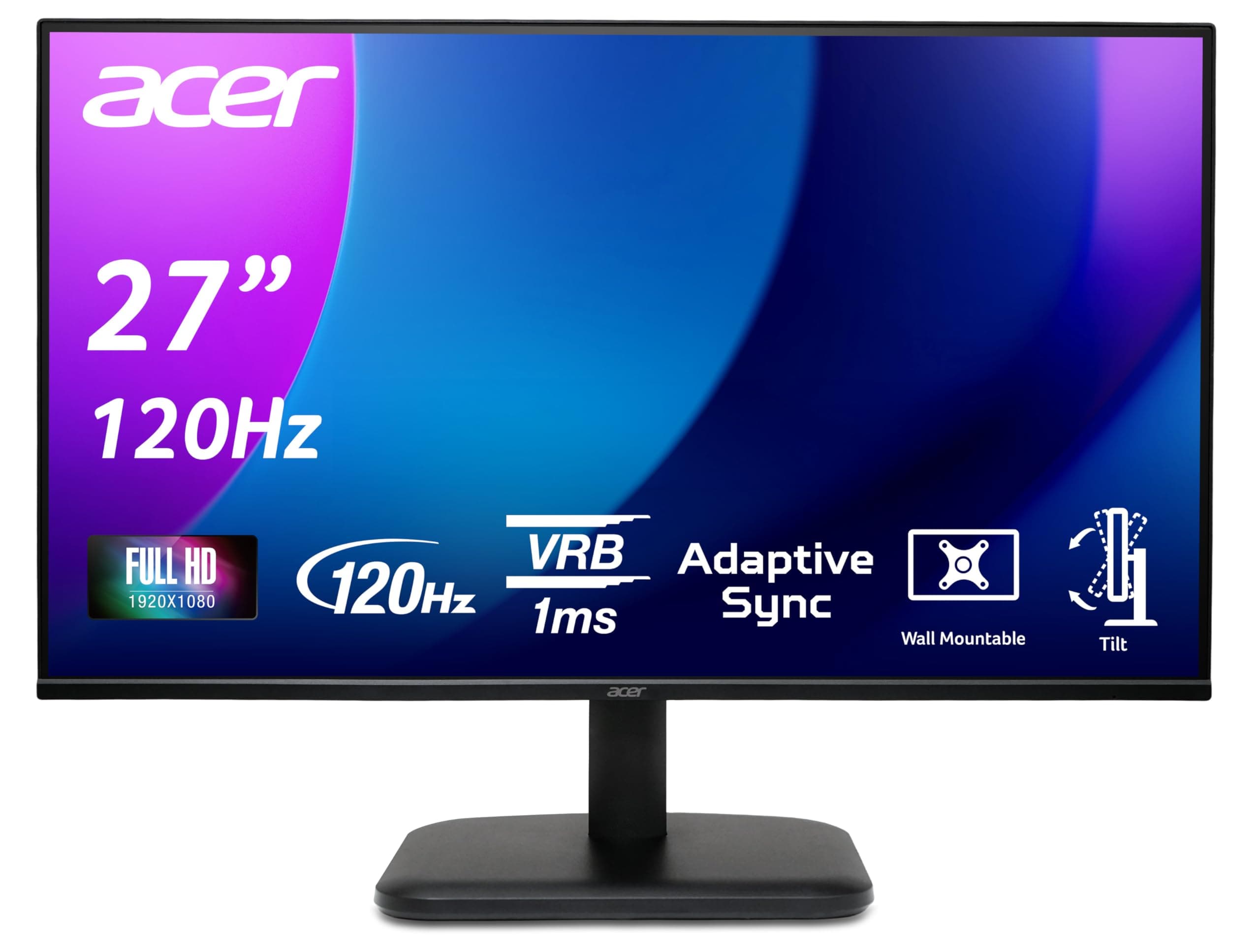 Acer EK271GBIF, Monitor 27" Full HD 120 Hz (1920x1080, 16:9, 250 Nits, Tiempo de Respuesta 1 m/s (VRB), 1xVGA/1xHDMI 1.4) , Monitor PC, Color Negro