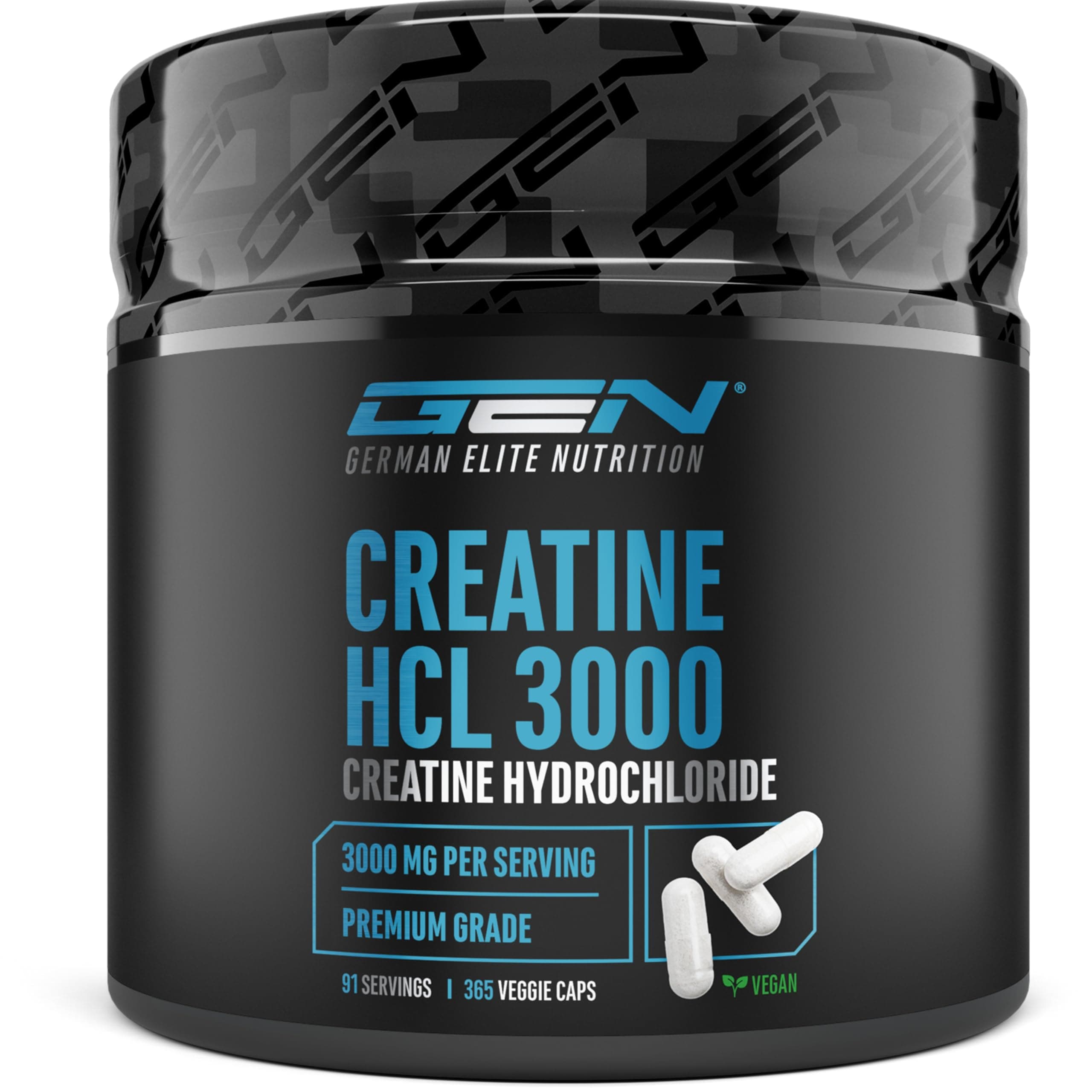 Creatine HCL - 365 Kapseln - Hochdosiert mit 3000 mg reinem Kreatin Hydrochlorid pro Tagesdosis - Maximale Aufnahme & Bioverfügbarkeit - 100% Vegan
