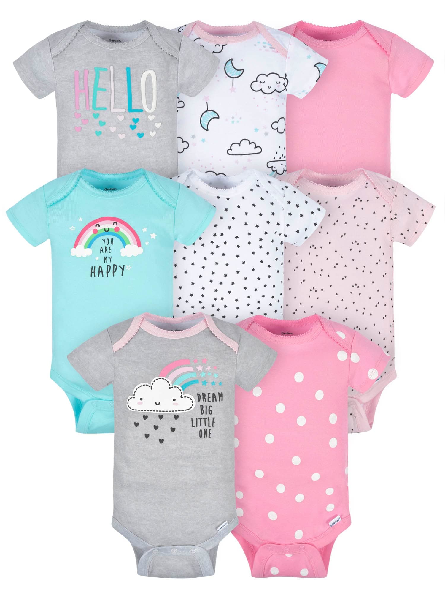 Gerber 8-pack Short Sleeve Onesies Bodysuits Juego de camiseta para bebés Unisex bebé (Pack de 8)