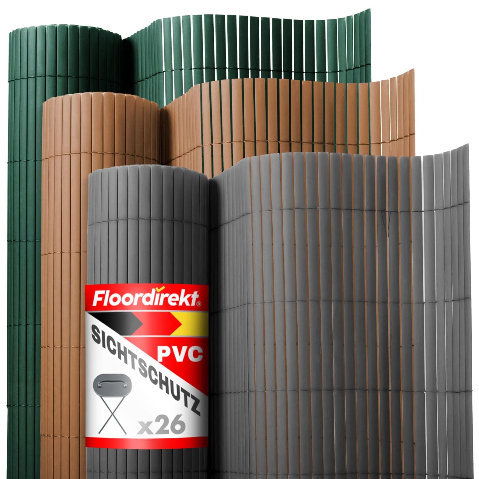 Floordirekt PVC Sichtschutzmatte 100 x 300 cm, Braun – Sichtschutzzaun für Garten, Balkon & Terrasse, Windschutz, Lamellen