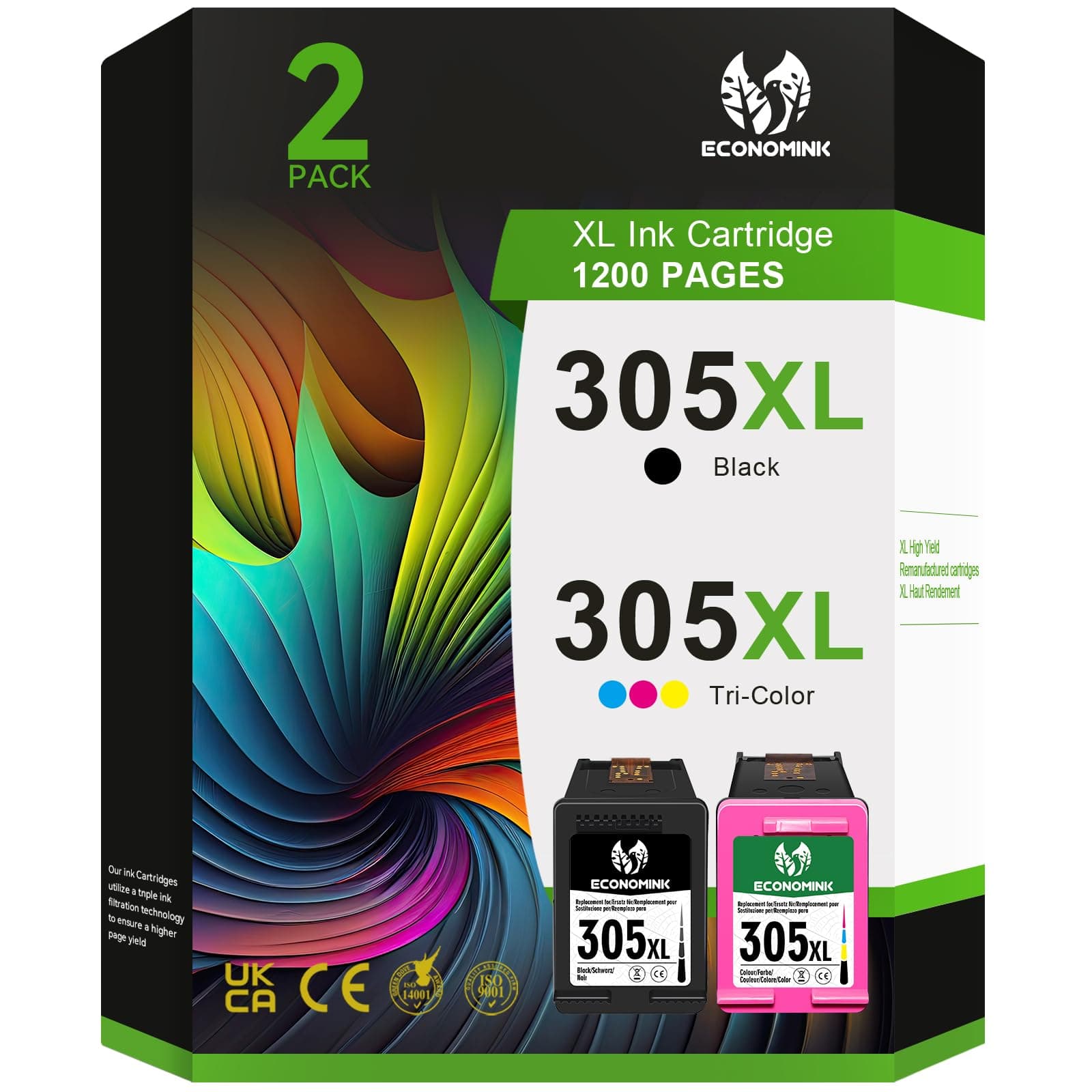 Cartuchos de Tinta 305XL Negro y Color Compatible con HP DeskJet 2700e 2720e 2820e, Envy 6000 6020e, DeskJet Plus 4100 – Alta Capacidad, Reemplazo HP 305 XL (Pack de 2)