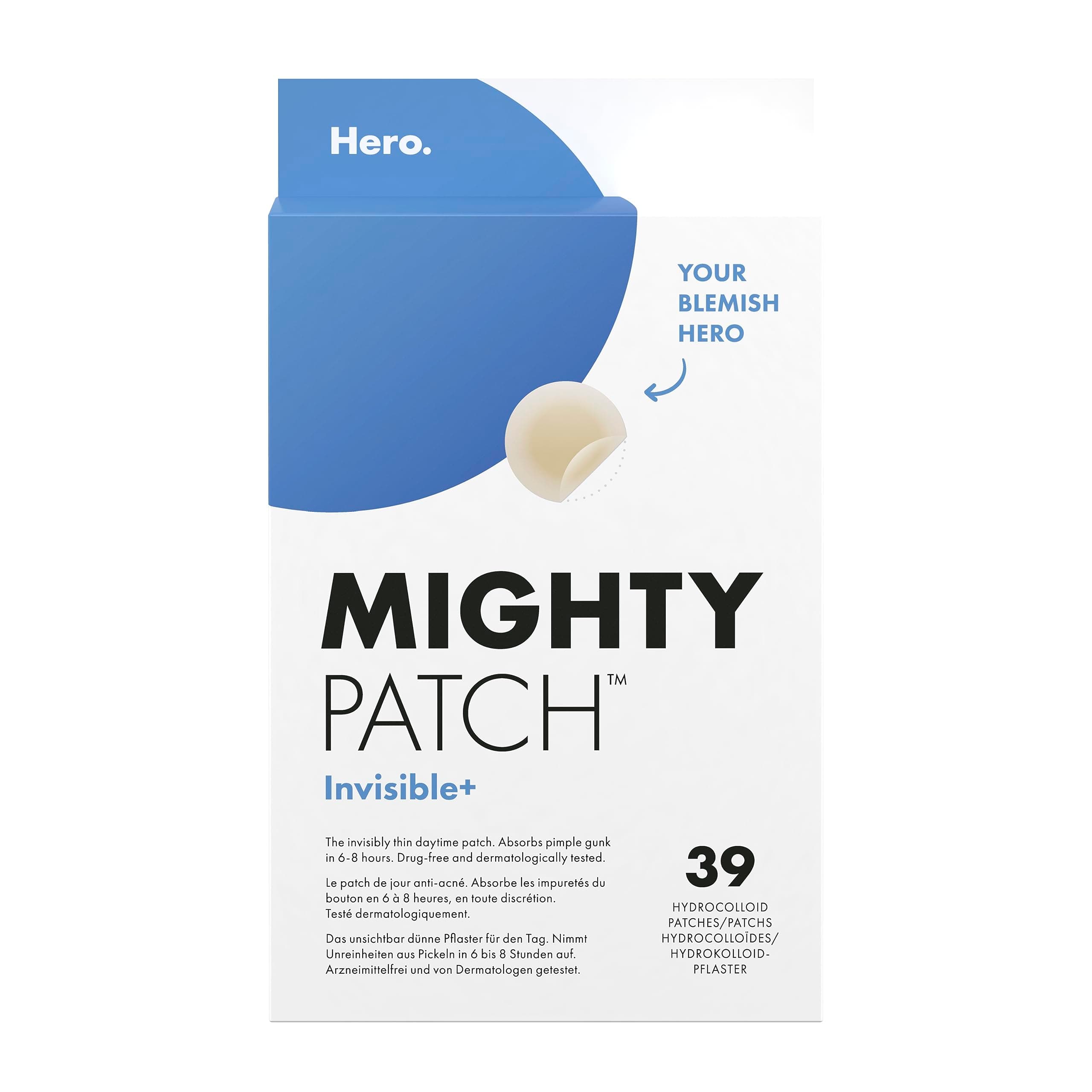 Mighty Patch Invisible+ Pickel-Patches von Hero Cosmetics, klare Hydrokolloid-Pflaster zur Akne-Behandlung, 39 Stück