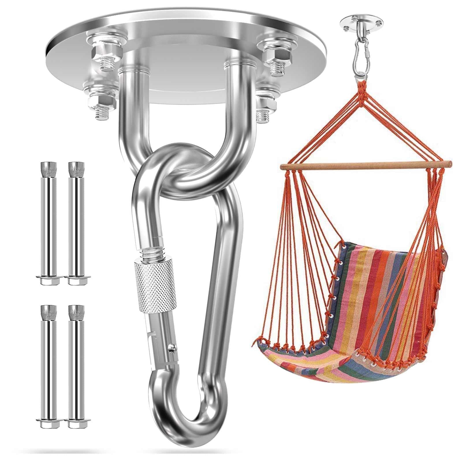 Morzejar Gancho de Techo Resistente, Giratorio 360°, Resistente Gancho para Colgar, de Acero Inoxidable 304, Gancho Giratorio para Hamaca, para Techo, Madera, Porche, Gimnasio, Yoga, Gancho para